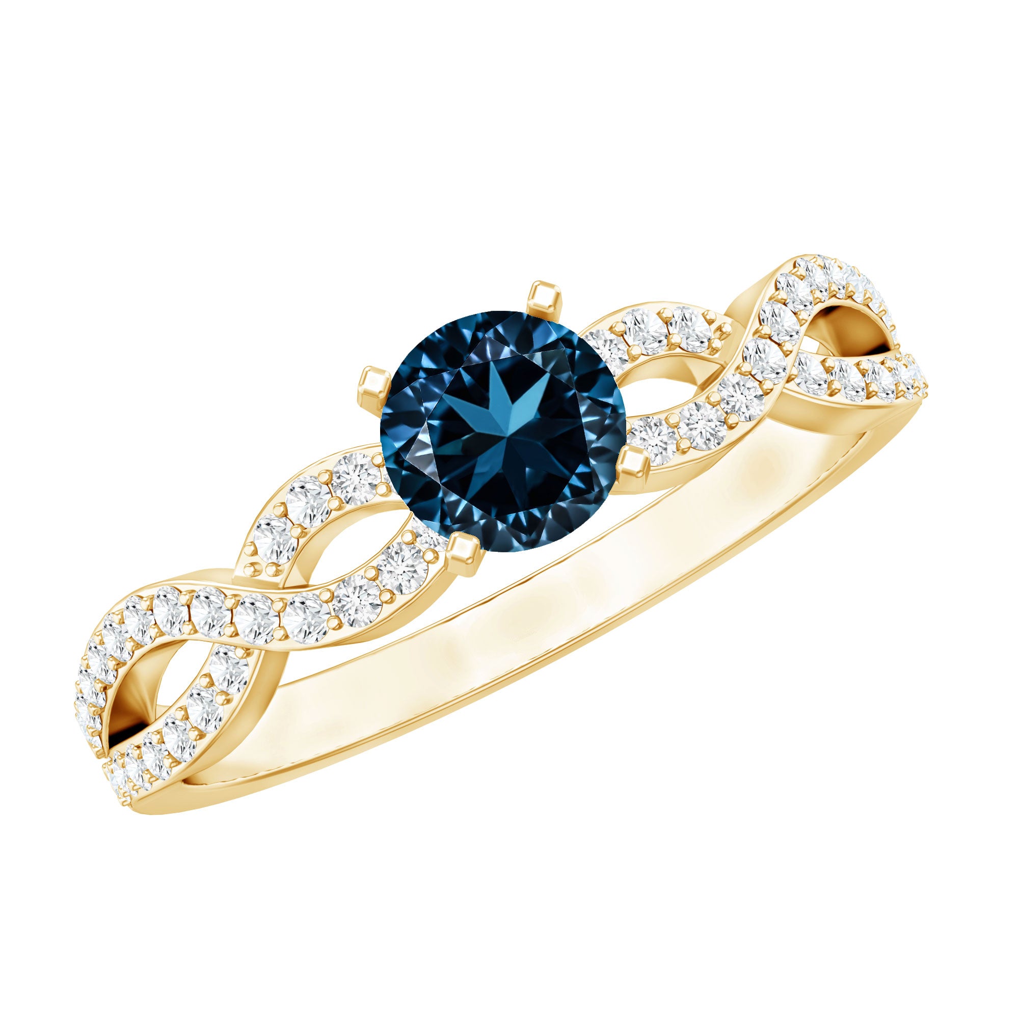 Round Blue Topaz Infinity Engagement Ring with Diamonds AAA - Rosec Jewels