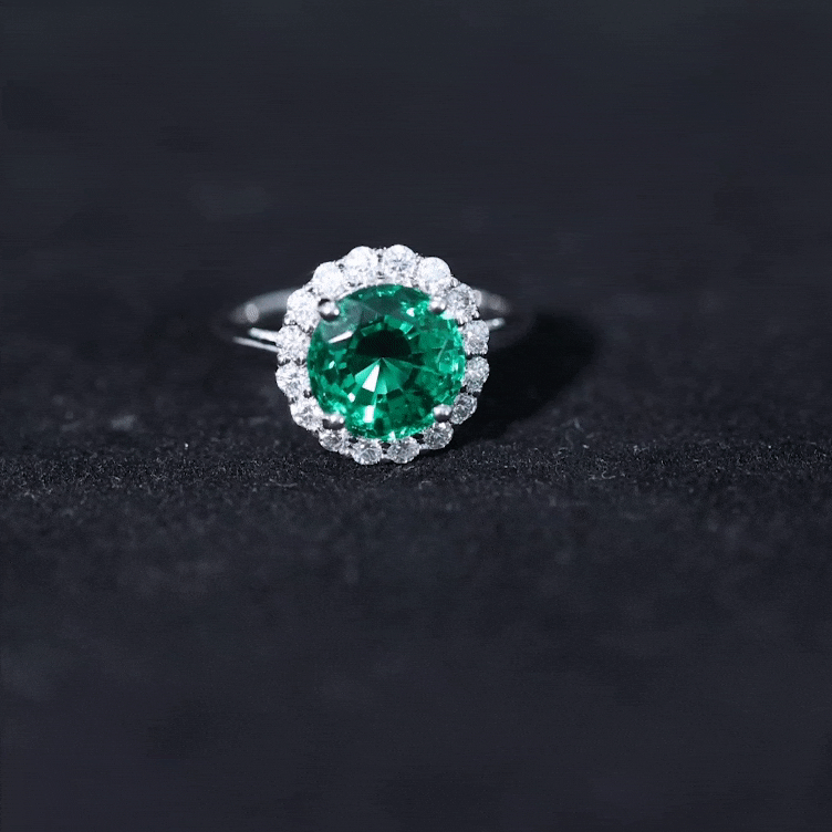 8 mm Lab Grown Emerald Classic Engagement Ring with Diamond Halo AAAA - Rosec Jewels