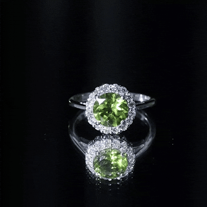 2 Carat Round Peridot and Diamond Halo Engagement Ring AAA - Rosec Jewels