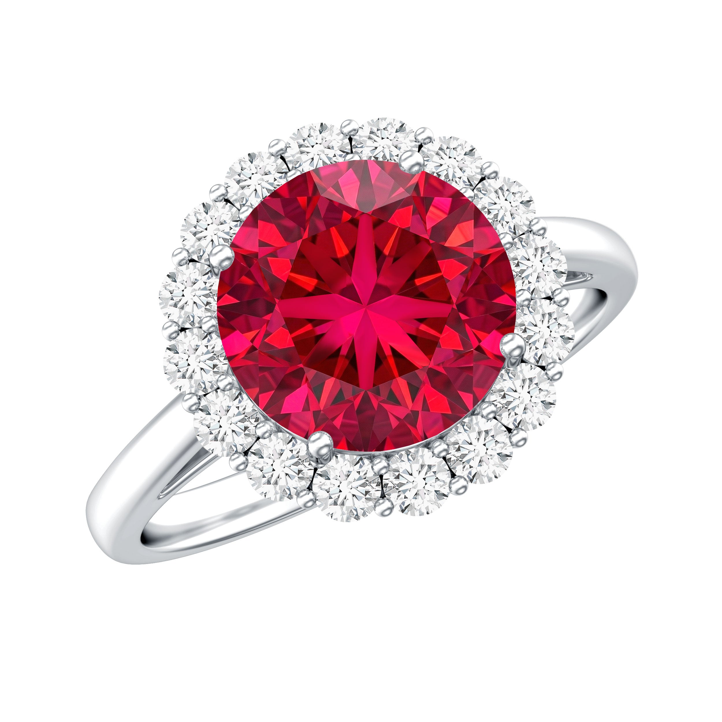 Rosec Jewels-Lab Created 8MM Ruby Halo Engagement Ring with Diamonds