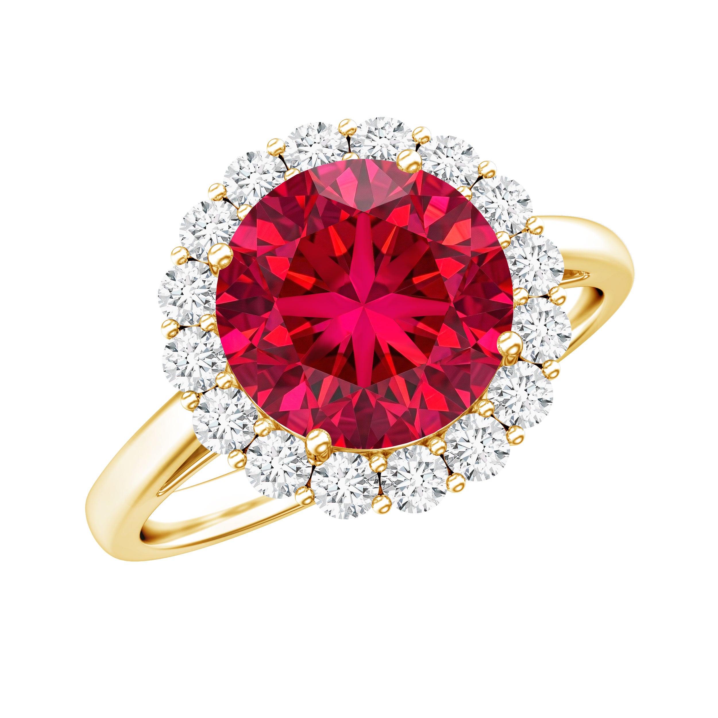 Rosec Jewels-Lab Created 8MM Ruby Halo Engagement Ring with Diamonds