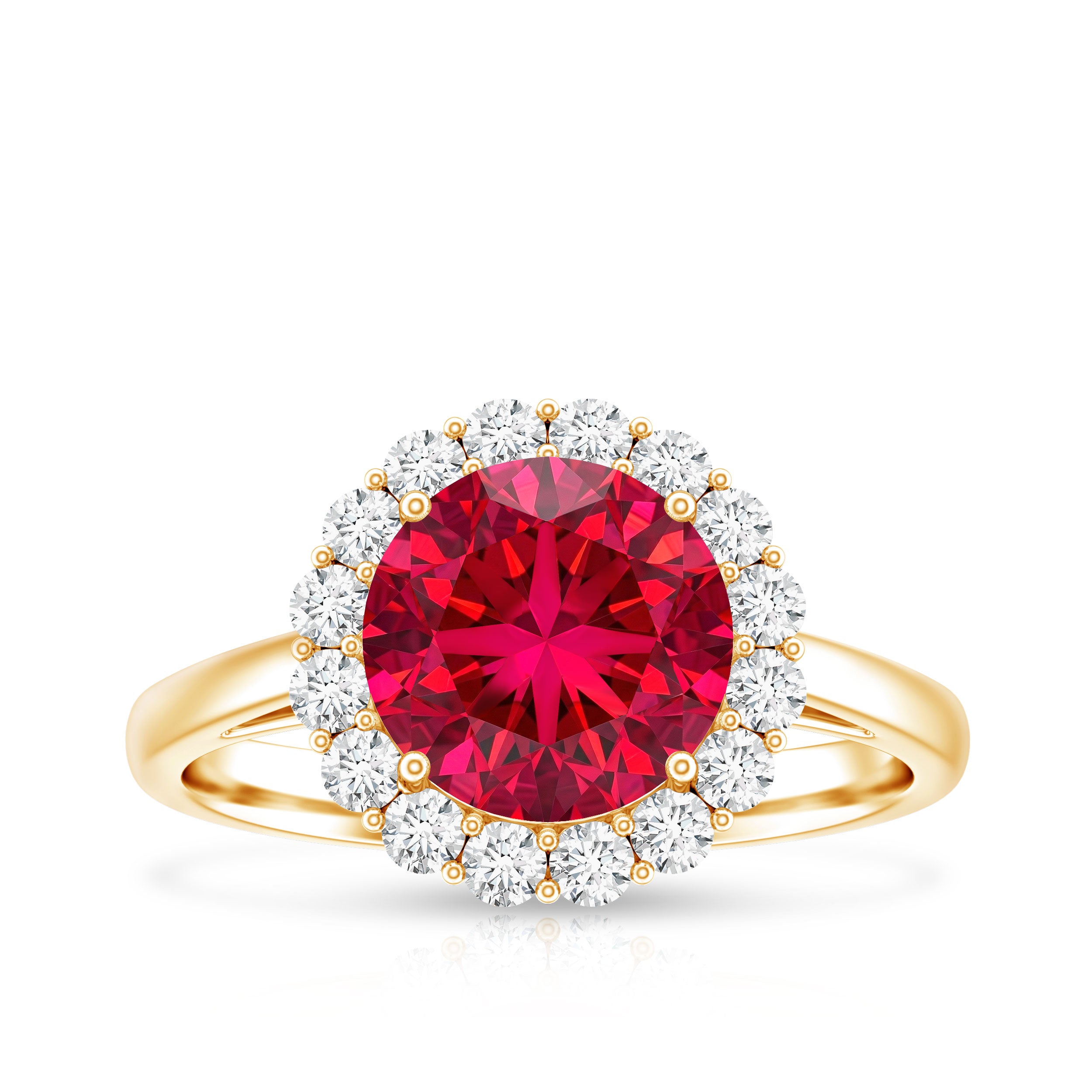 Rosec Jewels-Lab Created 8MM Ruby Halo Engagement Ring with Diamonds