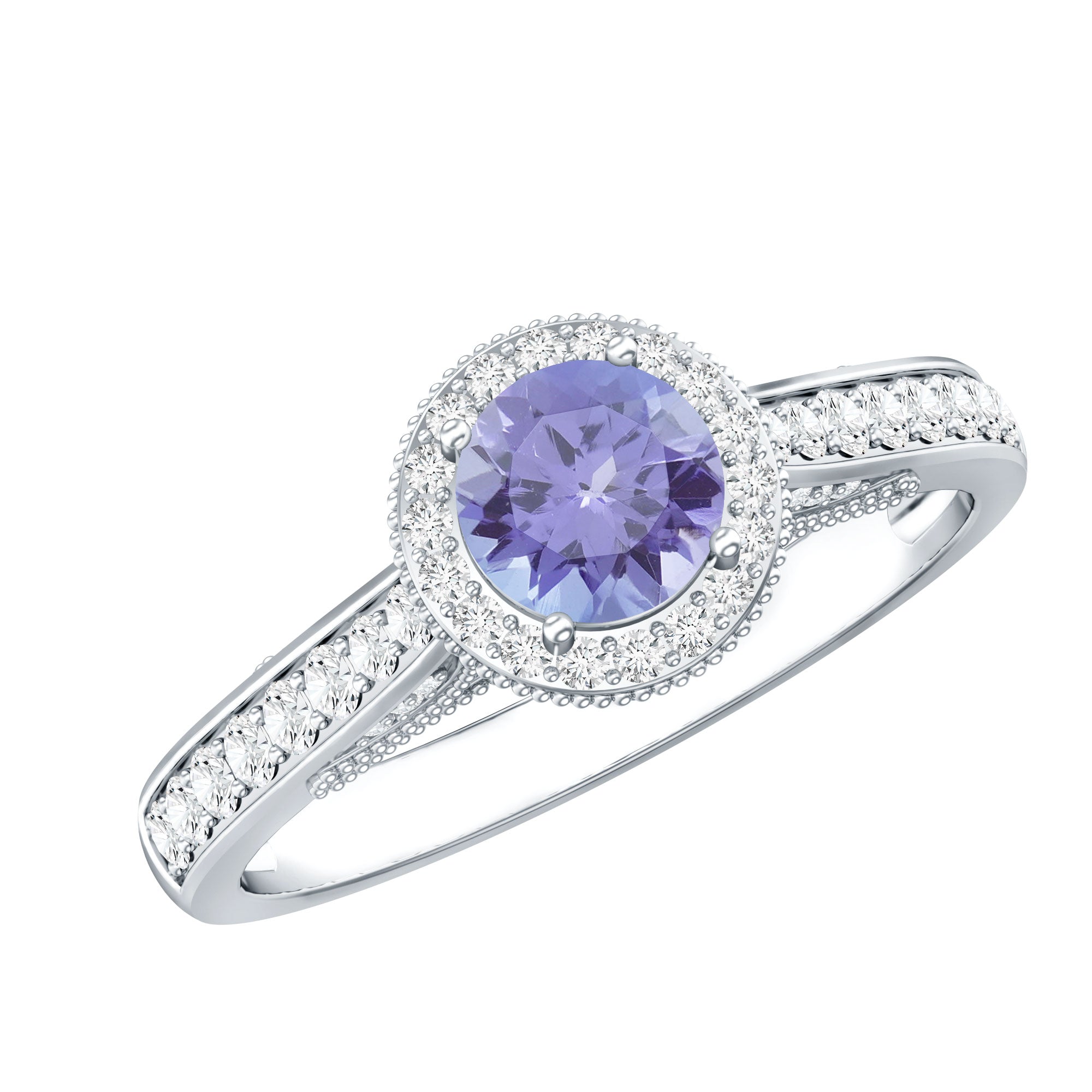 Vintage Style Tanzanite Engagement Ring with Diamond Halo AAA - Rosec Jewels