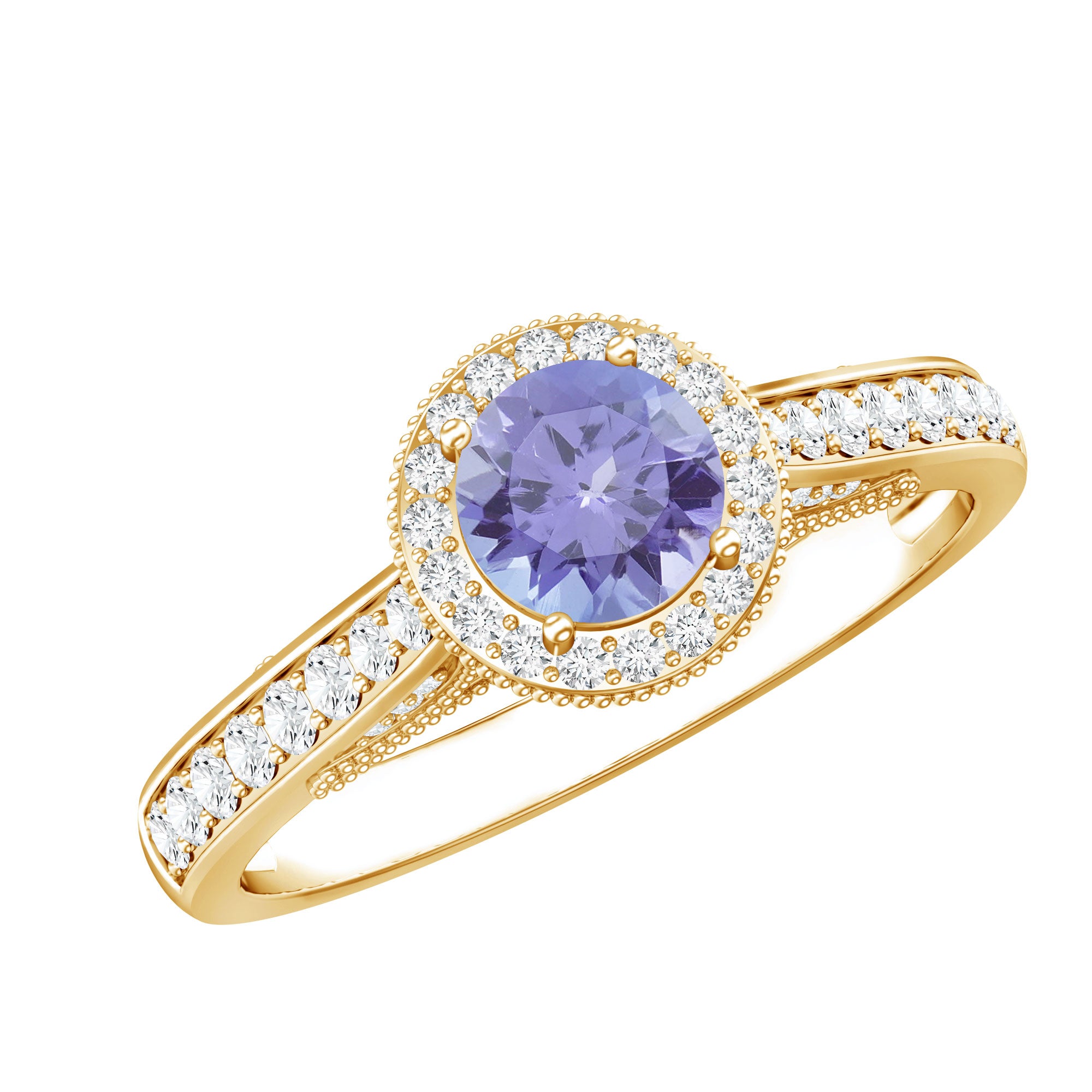 Vintage Style Tanzanite Engagement Ring with Diamond Halo AAA - Rosec Jewels