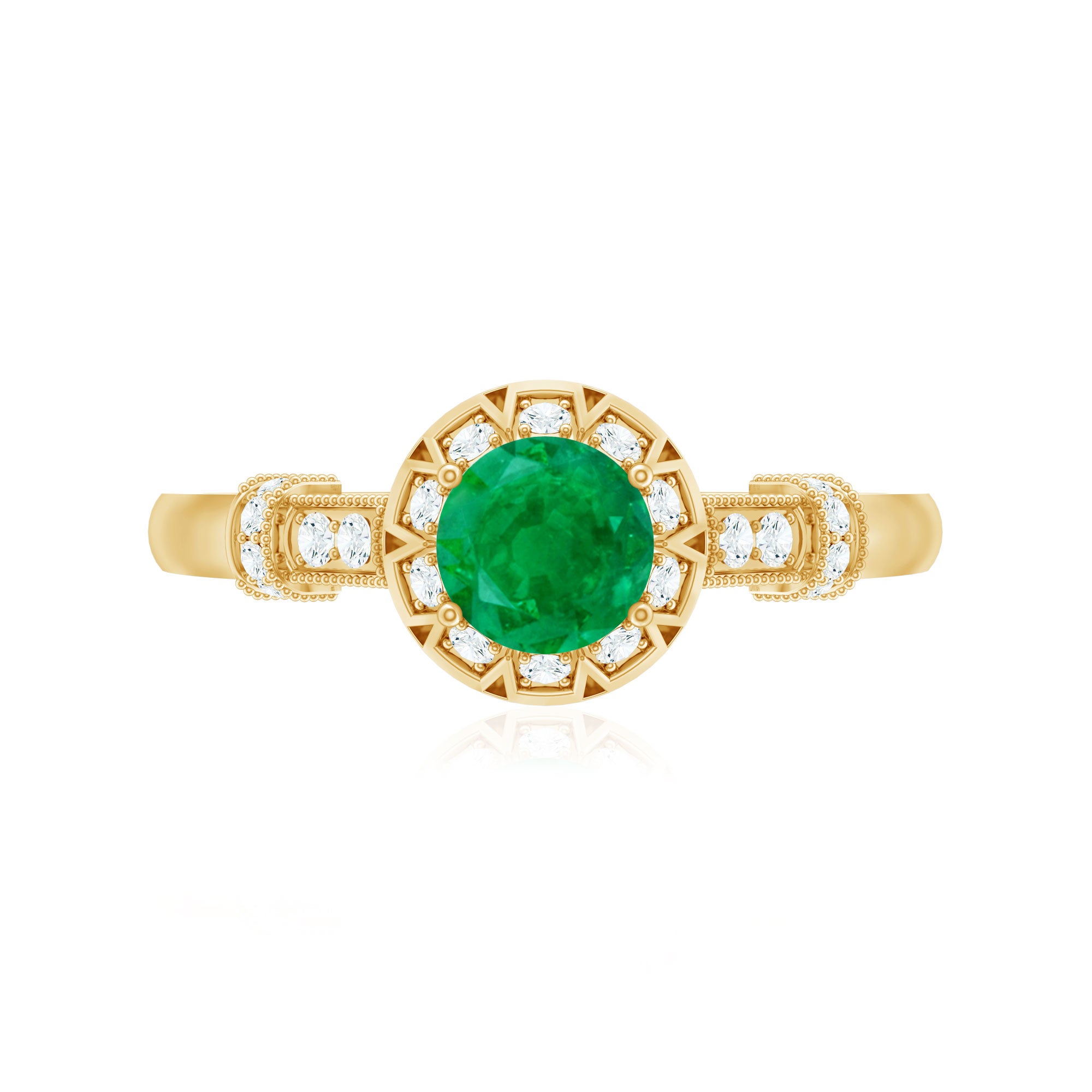 Vintage Inspired Emerald Engagement Ring with Diamond AAA - Rosec Jewels