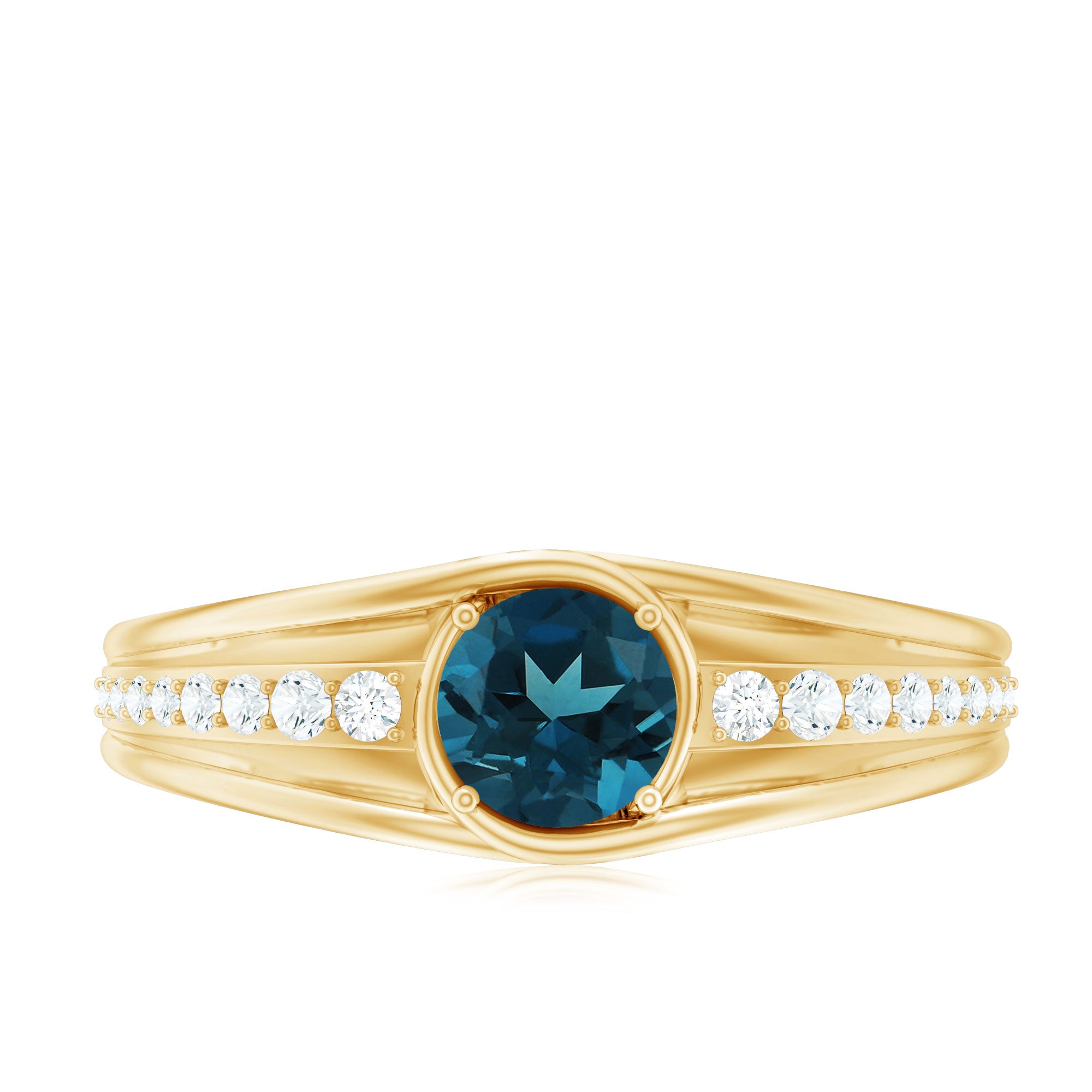 Rosec Jewels-Genuine London Blue Topaz Engagement Ring with Diamond Side Stones