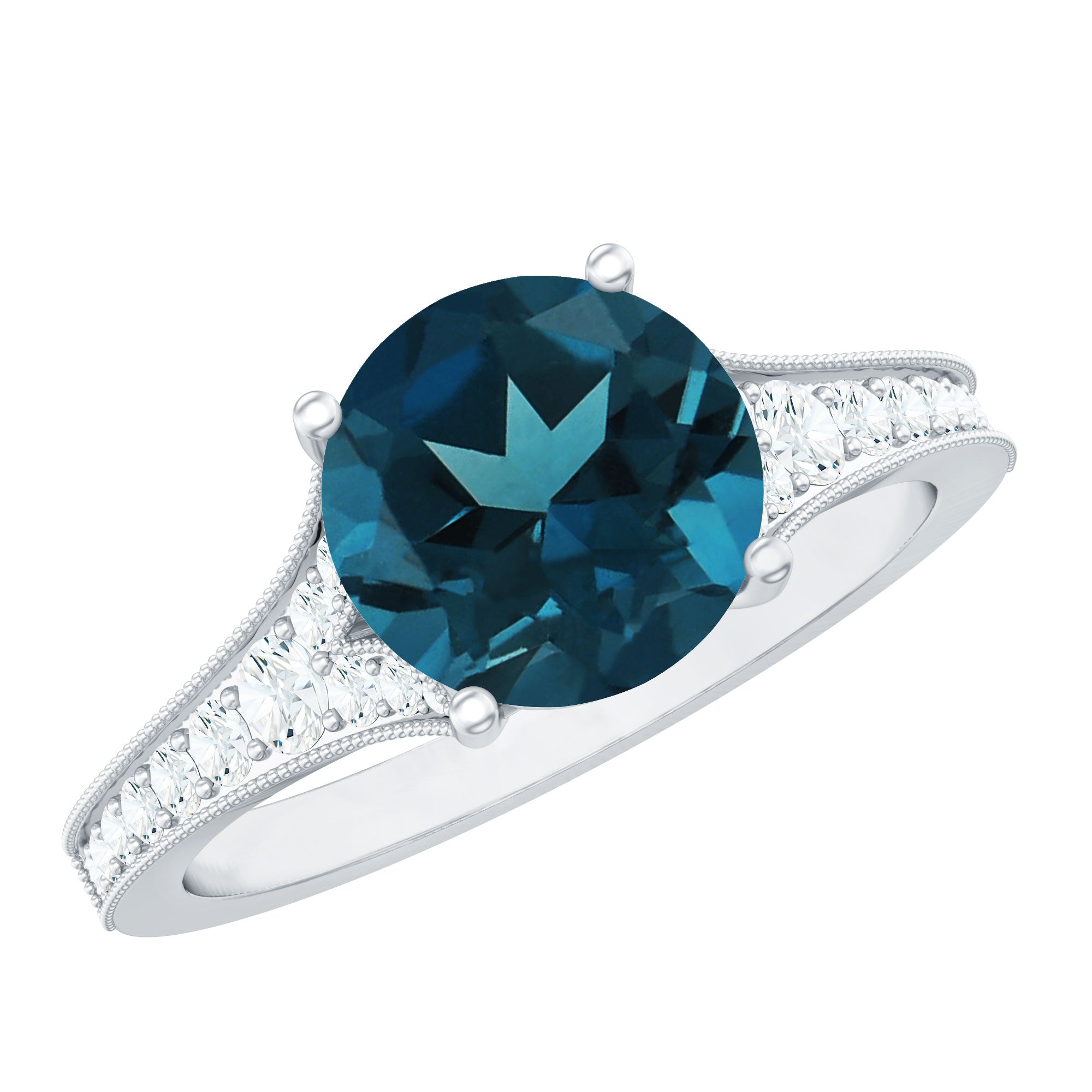 Natural London Blue Topaz and Diamond Engagement Ring AAA - Rosec Jewels