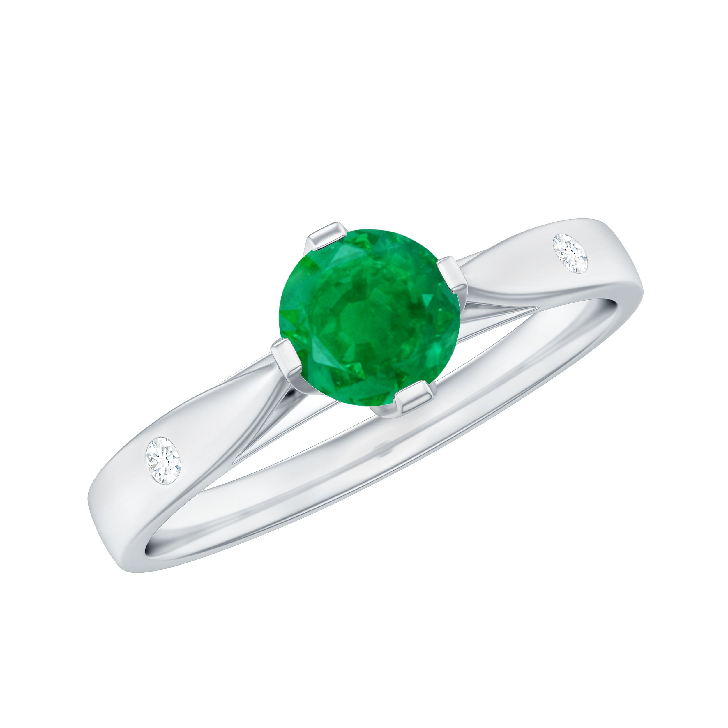 Natural Emerald Diamond Promise Ring with Pinched Shank