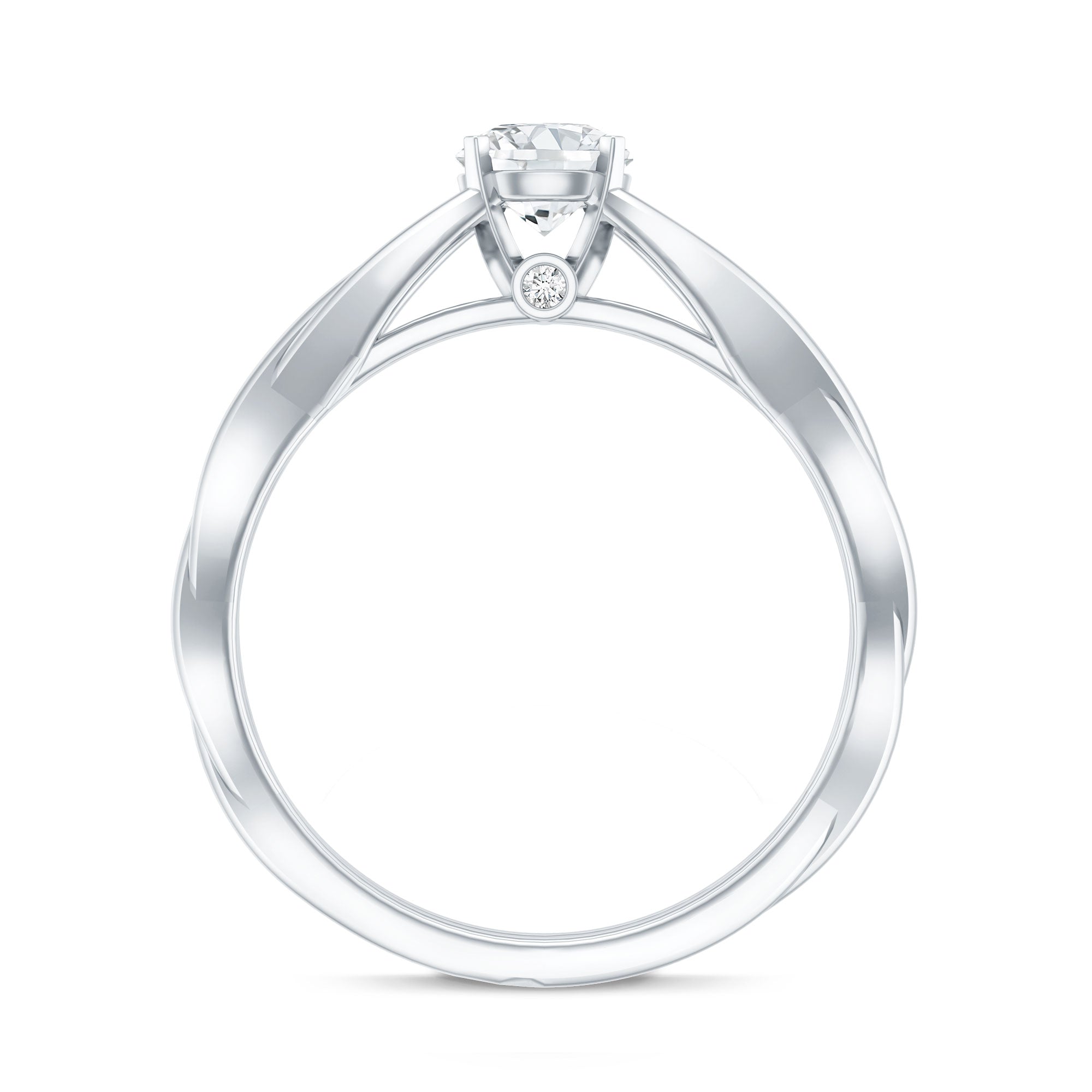 Certified Moissanite Solitaire Engagement Ring in Crossover Shank D-VS1 - Rosec Jewels