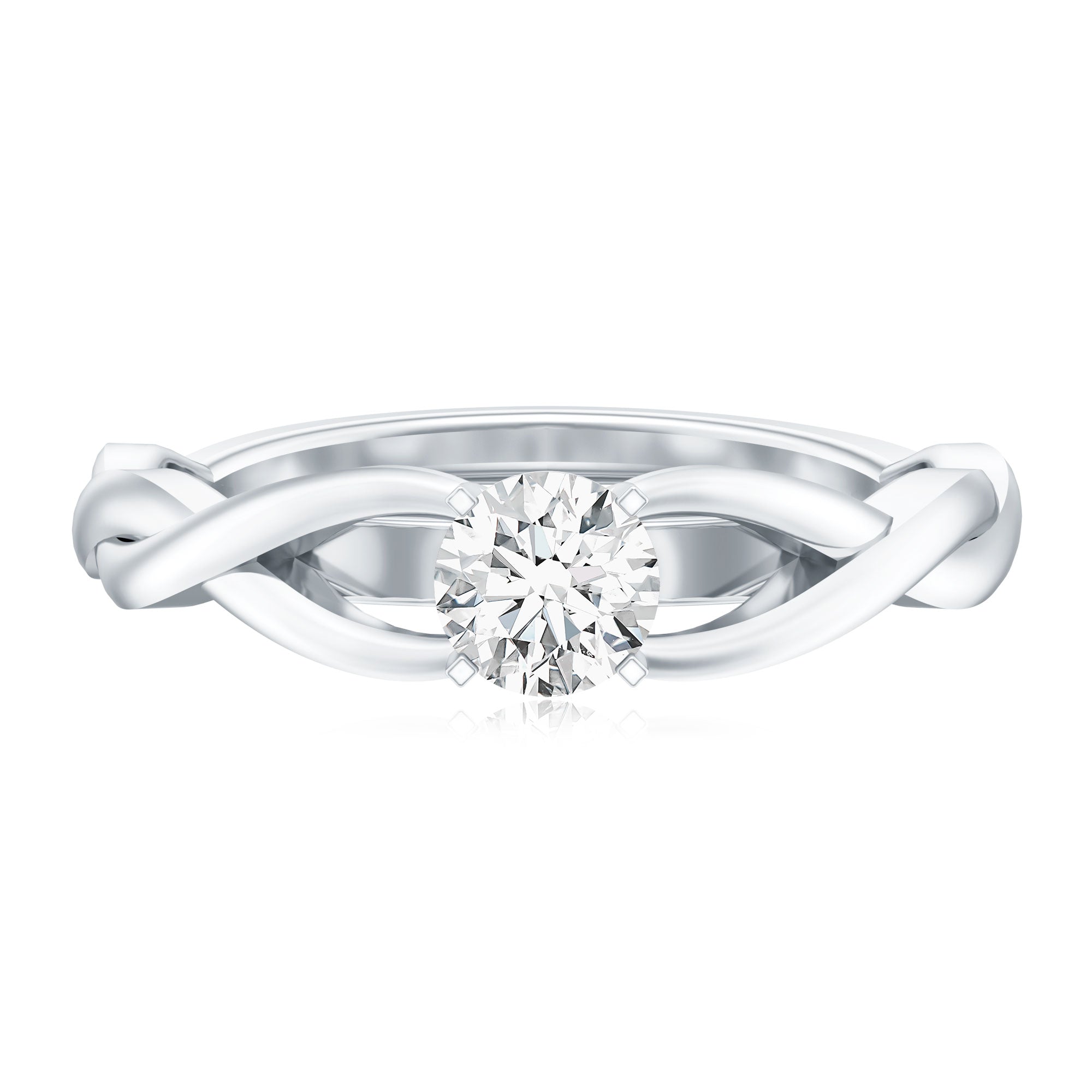 Certified Moissanite Solitaire Engagement Ring in Crossover Shank D-VS1 - Rosec Jewels