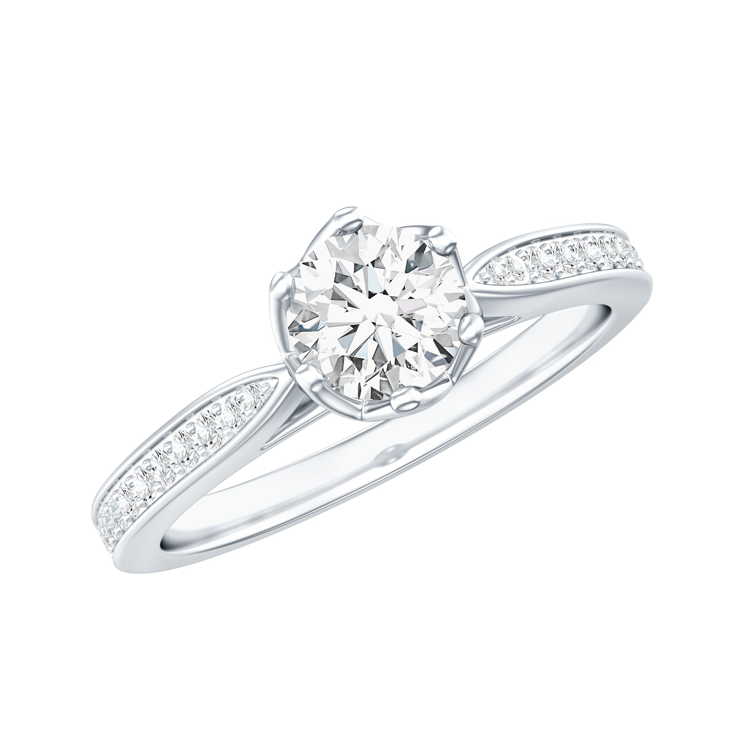 Rosec Jewels-Lotus Basket Set Moissanite Solitaire Engagement Ring for Women