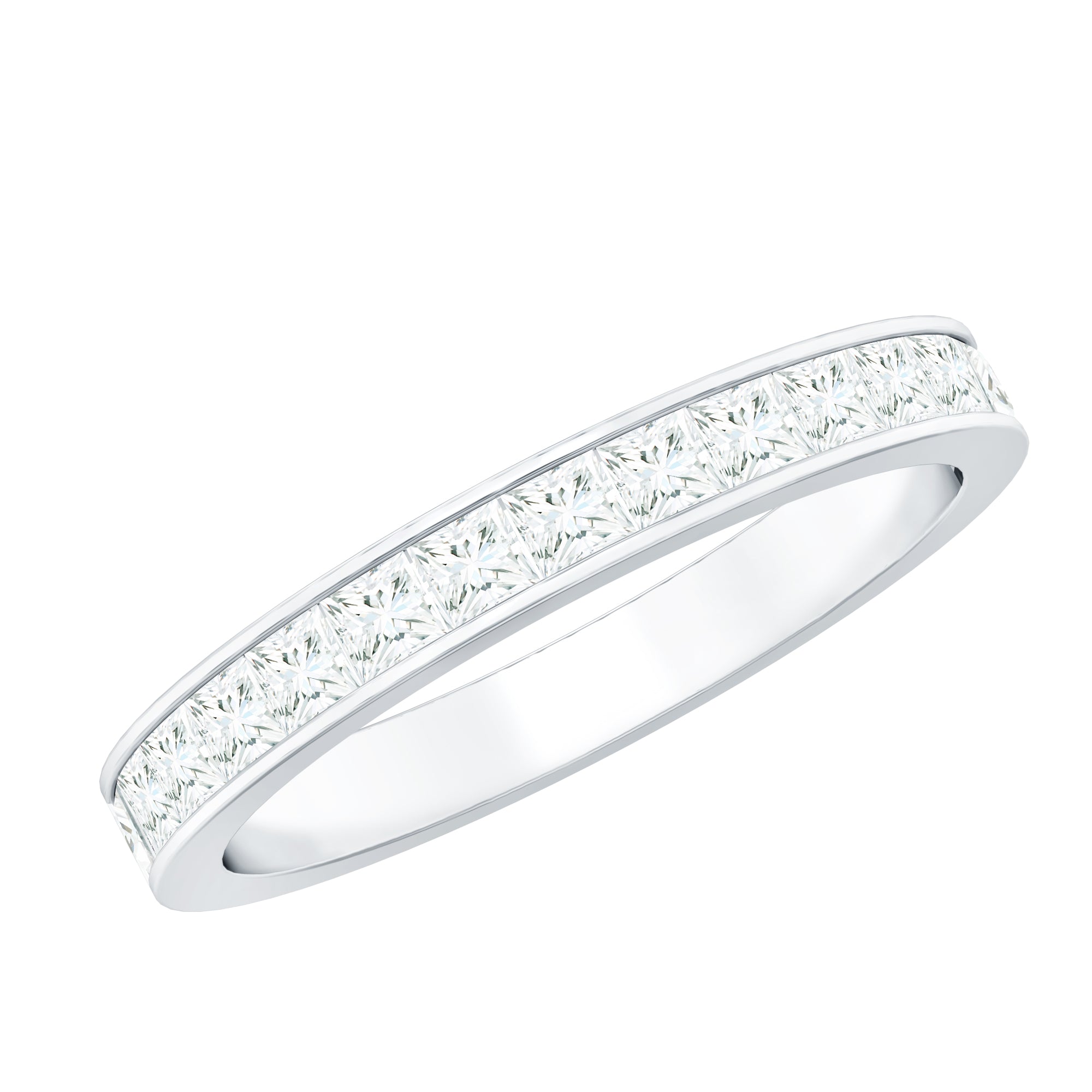 Princess Cut Moissanite Half Eternity Band Ring in Channel Setting
