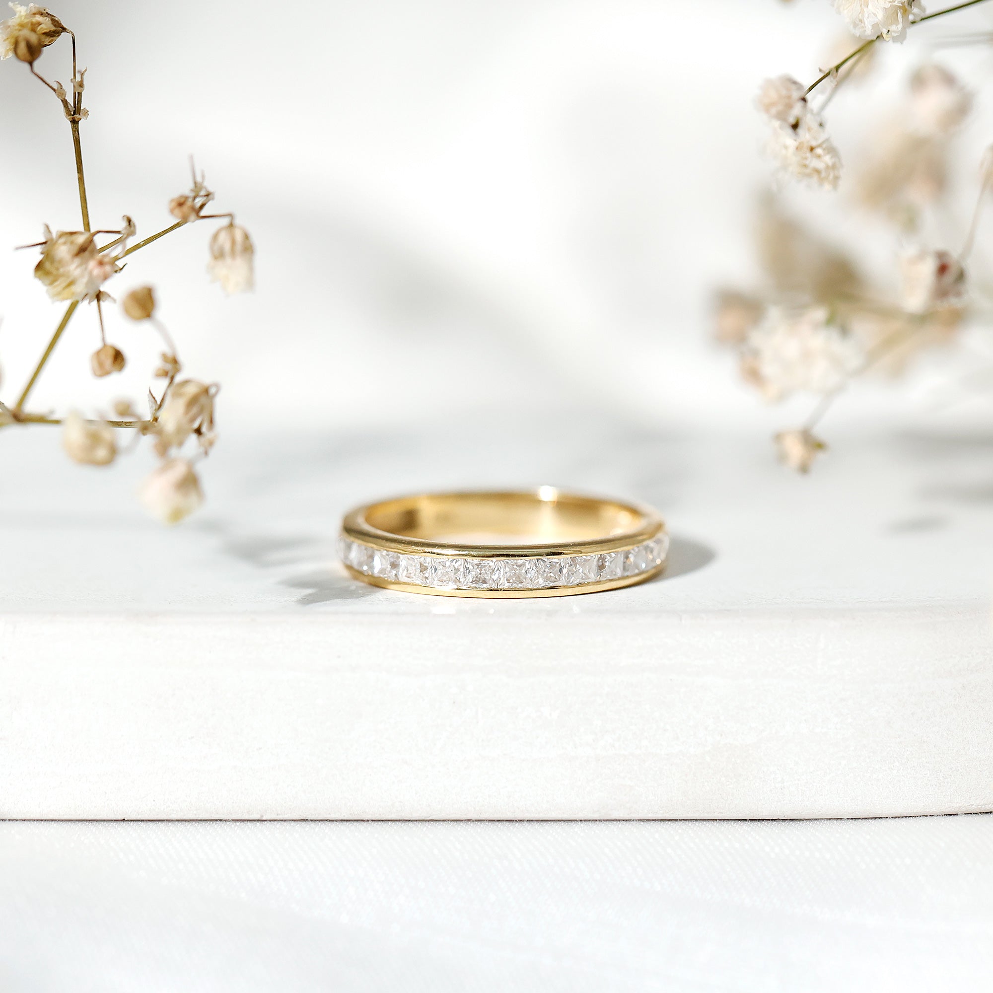 Princess Cut Moissanite Half Eternity Band Ring in Channel Setting D-VS1 - Rosec Jewels