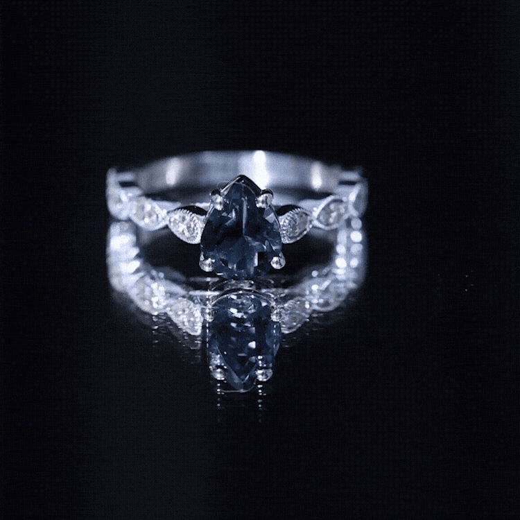 1 Carat Pear Shaped London Blue Topaz Teardrop Engagement Ring with Diamond AAA - Rosec Jewels