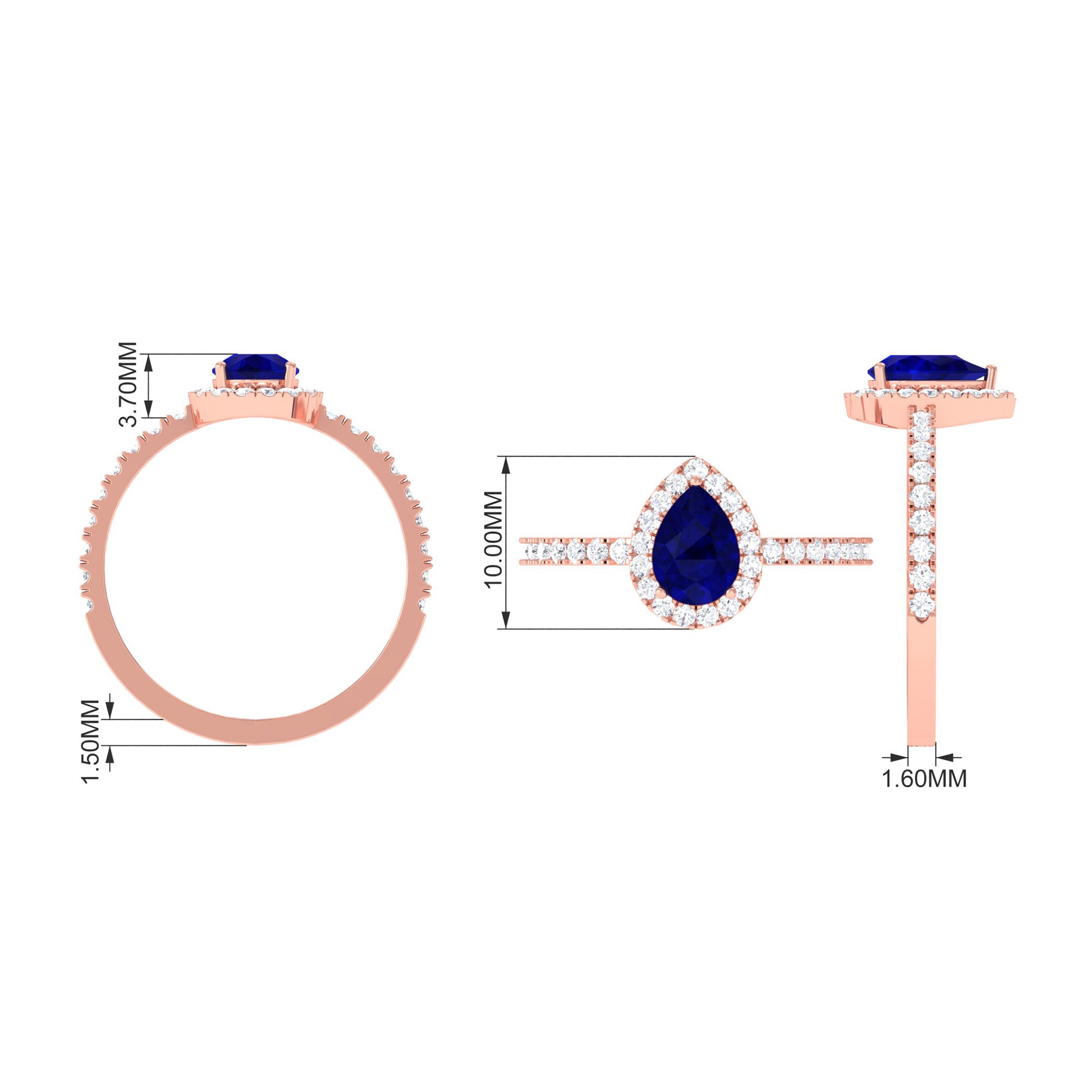 Natural Blue Sapphire and Diamond Teardrop Halo Engagement Ring AAA - Rosec Jewels