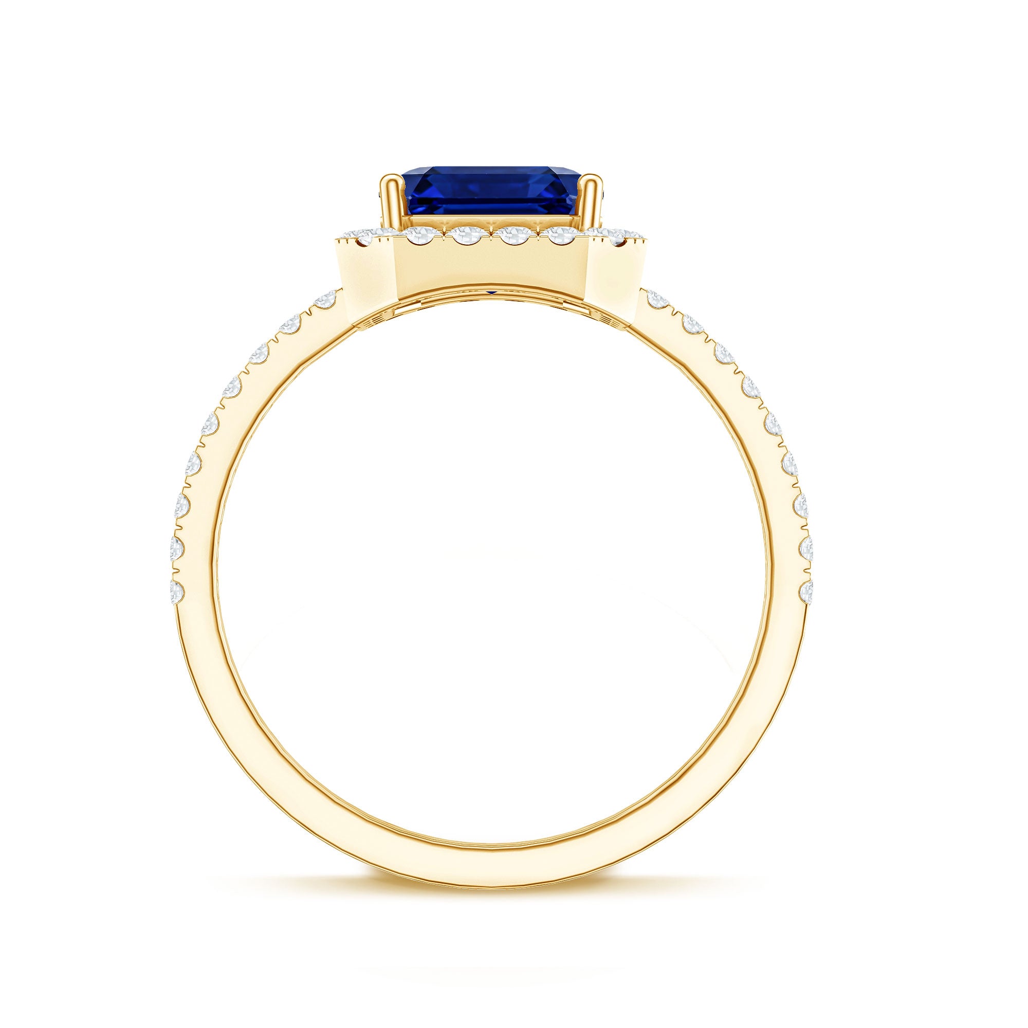 Certified 4.8 Carat Lab Grown Blue Sapphire Asscher Cut Engagement Ring with Diamond Halo AAAA - Rosec Jewels
