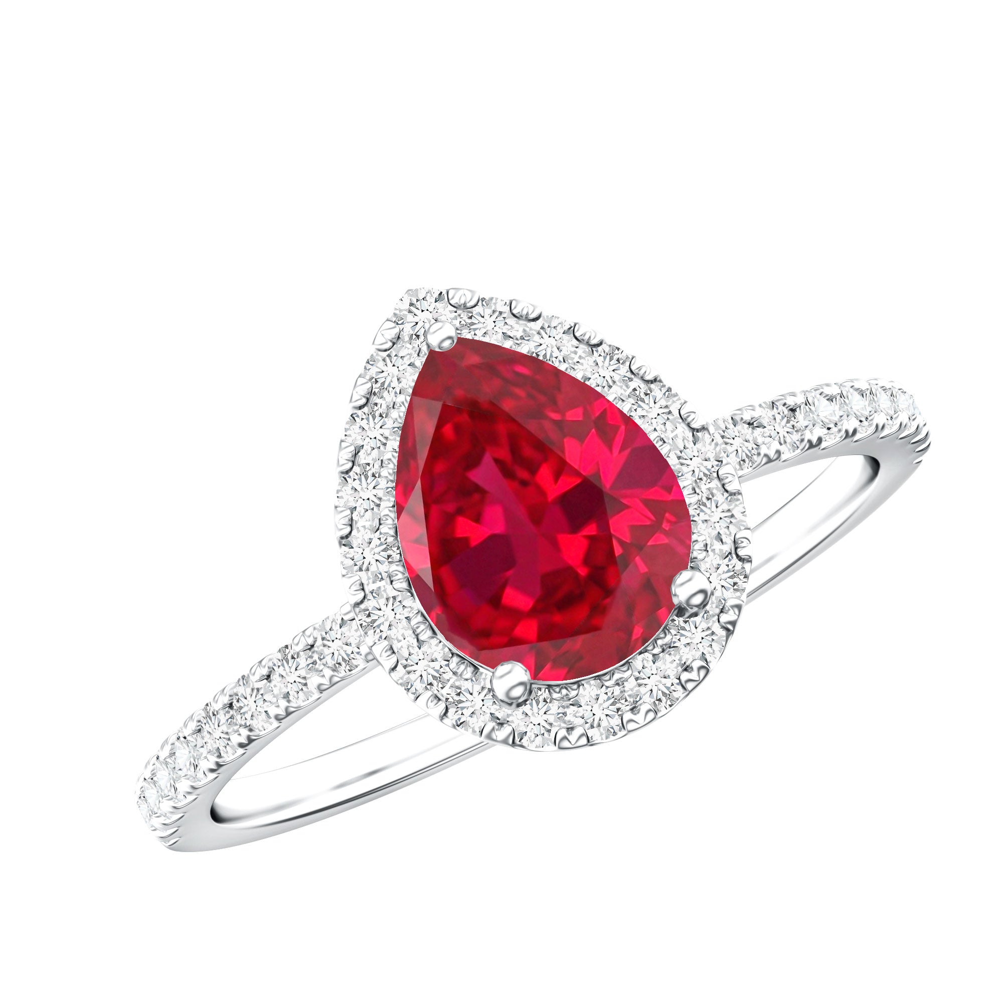 Lab Grown Ruby Teardrop Engagement Ring with Diamond Halo AAAA - Rosec Jewels