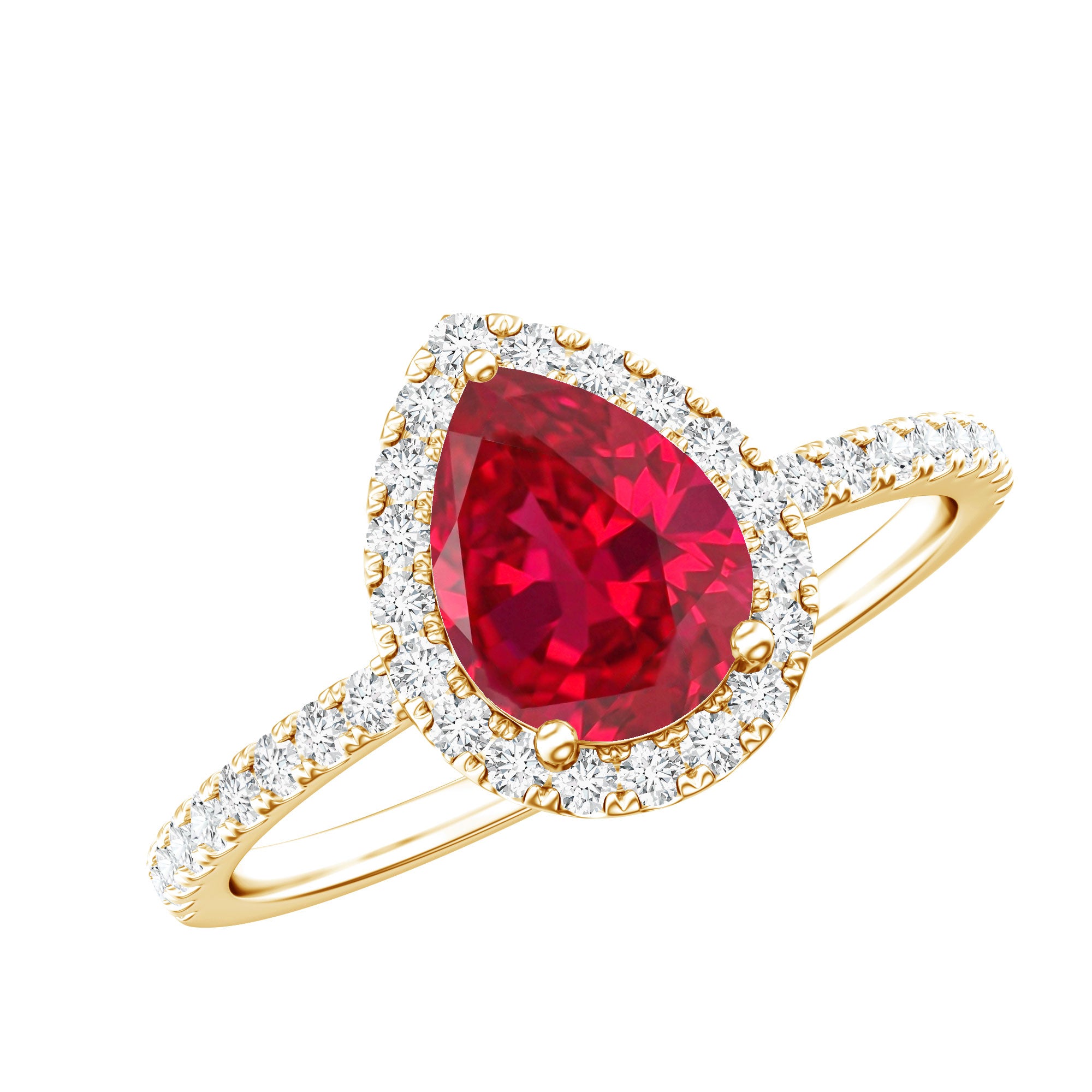 Lab Grown Ruby Teardrop Engagement Ring with Diamond Halo AAAA - Rosec Jewels
