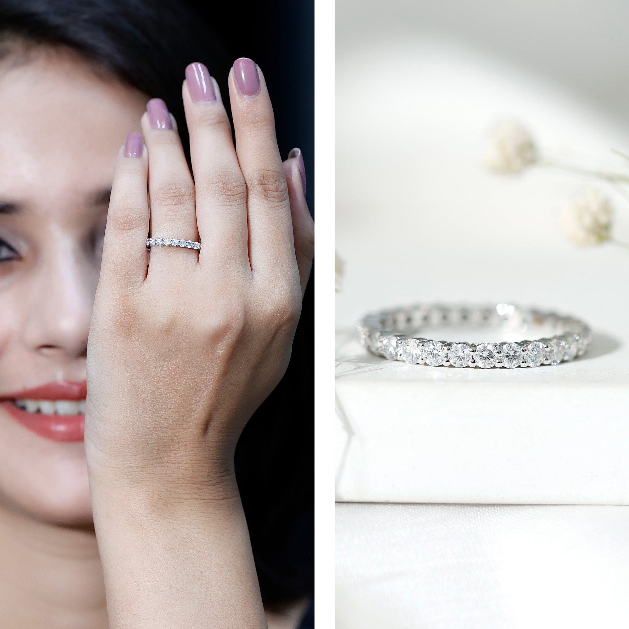 Prong Set Moissanite Eternity Wedding Band Ring for Women D-VS1 - Rosec Jewels
