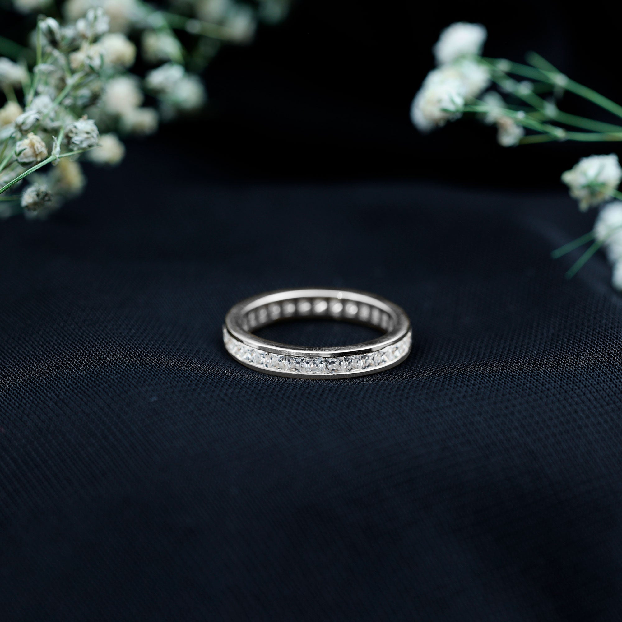 Princess Cut Moissanite Eternity Band Ring in Channel Setting D-VS1 - Rosec Jewels