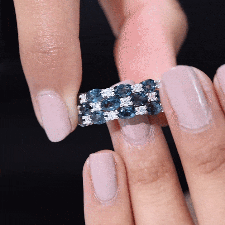 Natural London Blue Topaz and Diamond Statement Ring AAA - Rosec Jewels