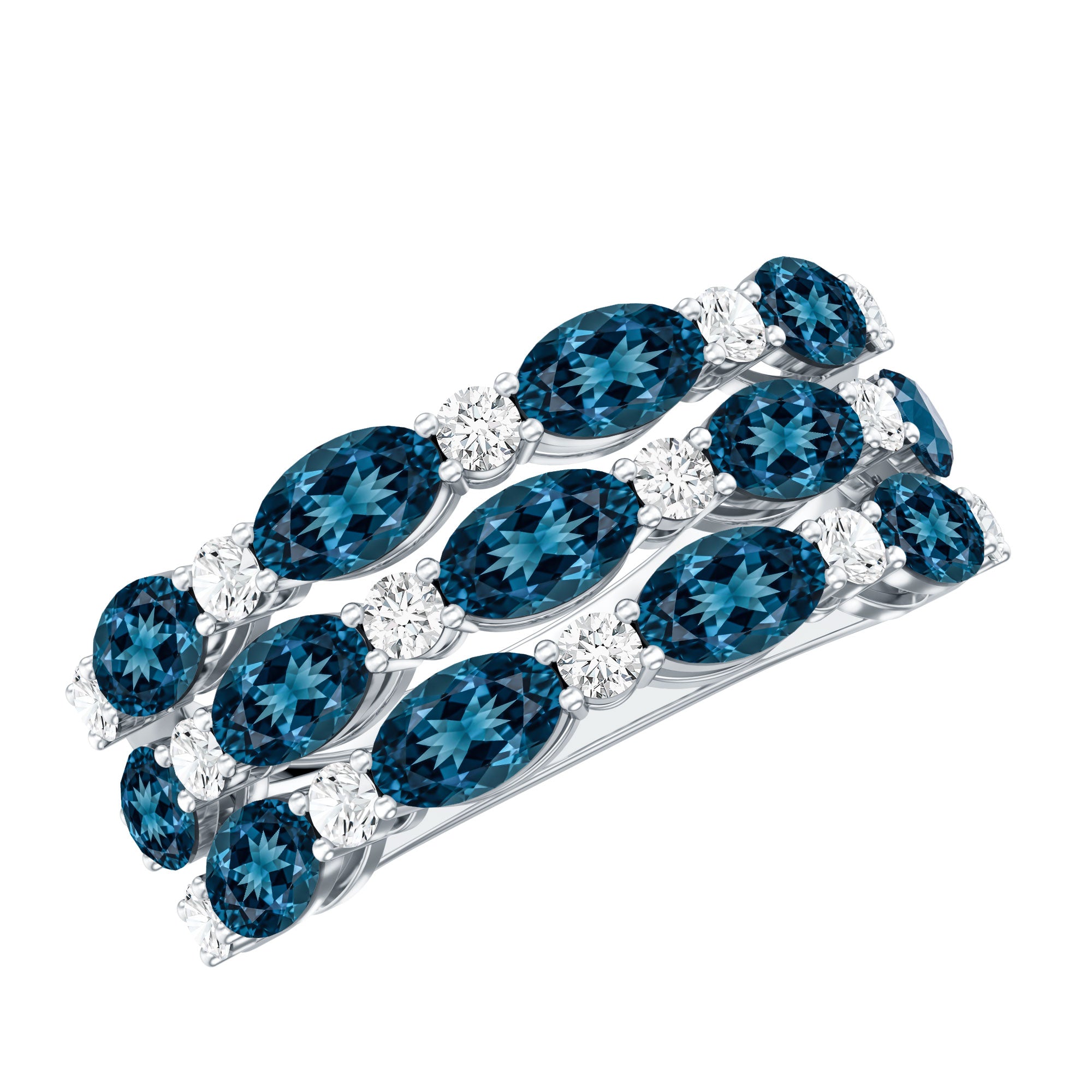 Natural London Blue Topaz and Diamond Statement Ring AAA - Rosec Jewels