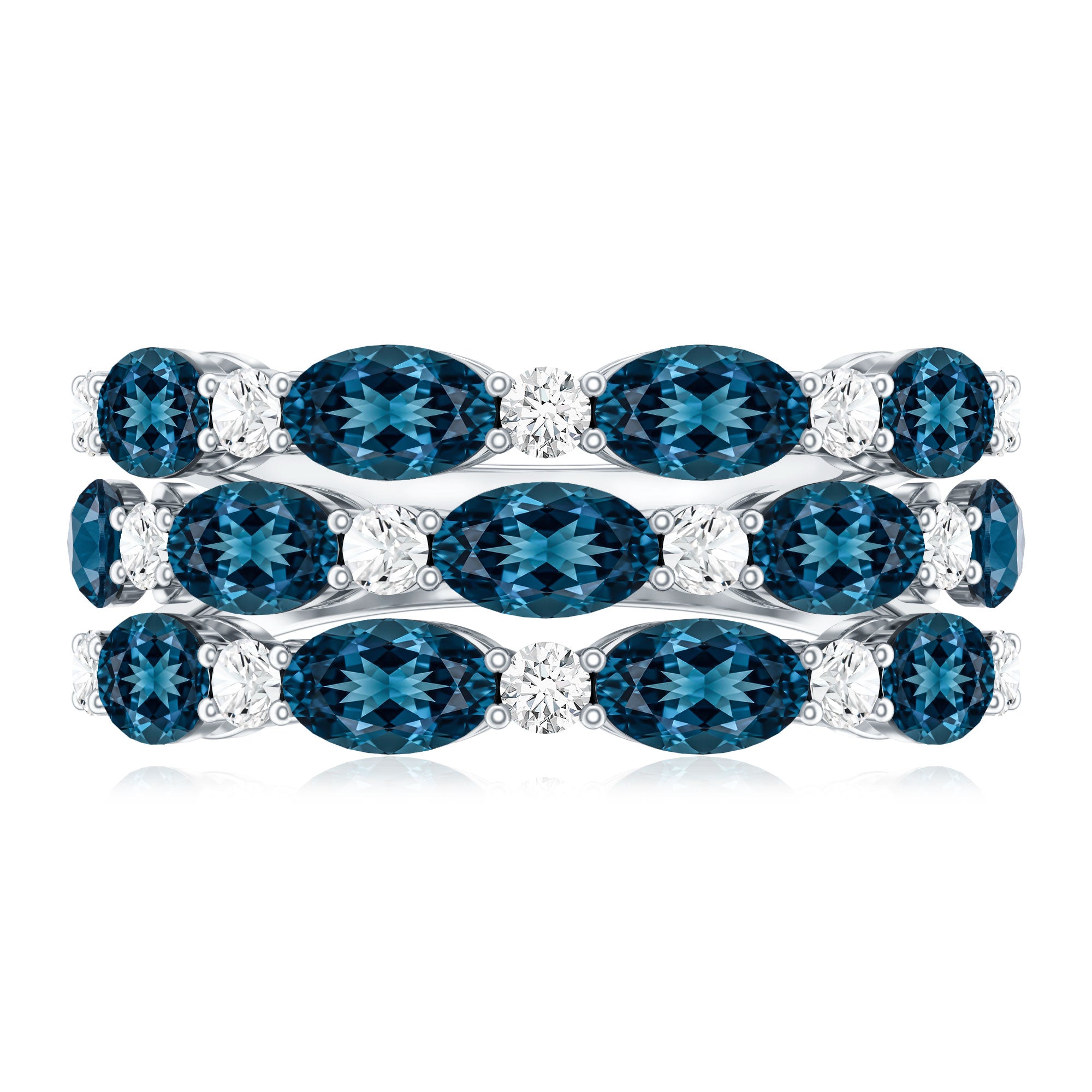 Natural London Blue Topaz and Diamond Statement Ring AAA - Rosec Jewels