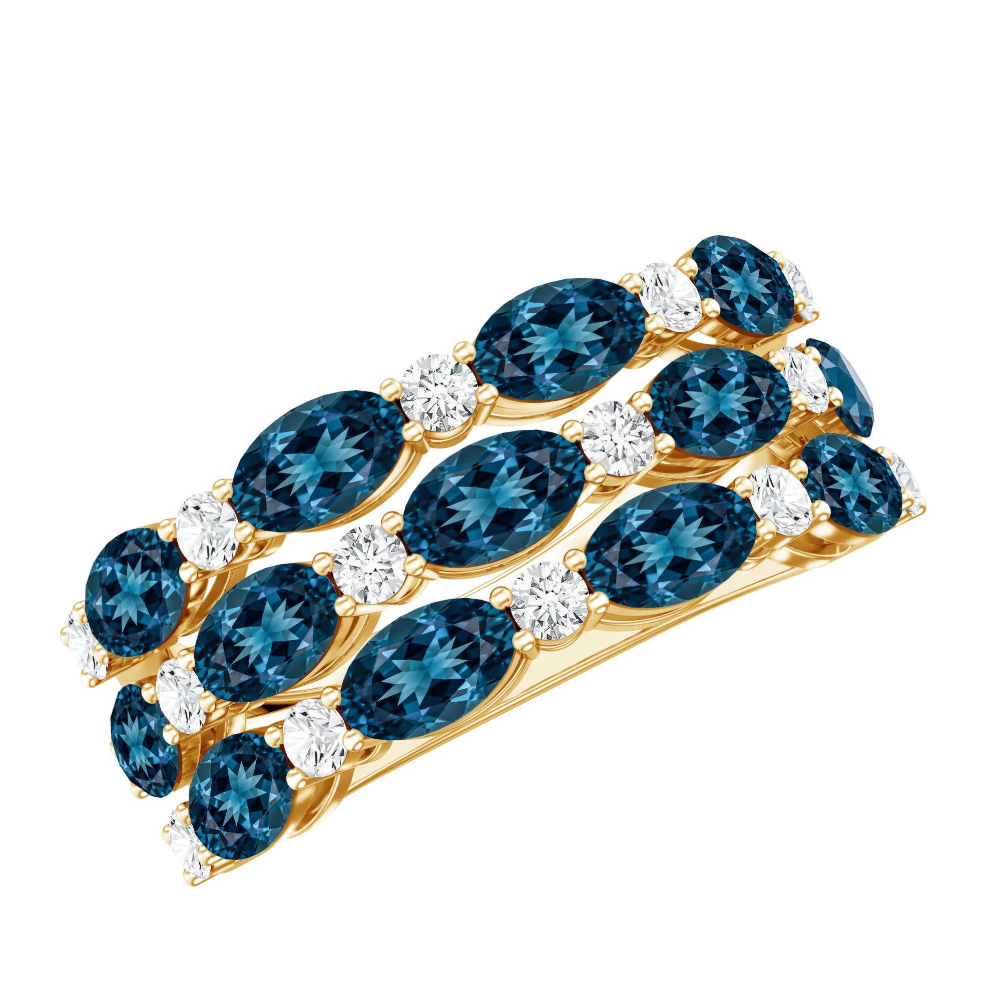 Natural London Blue Topaz and Diamond Statement Ring AAA - Rosec Jewels