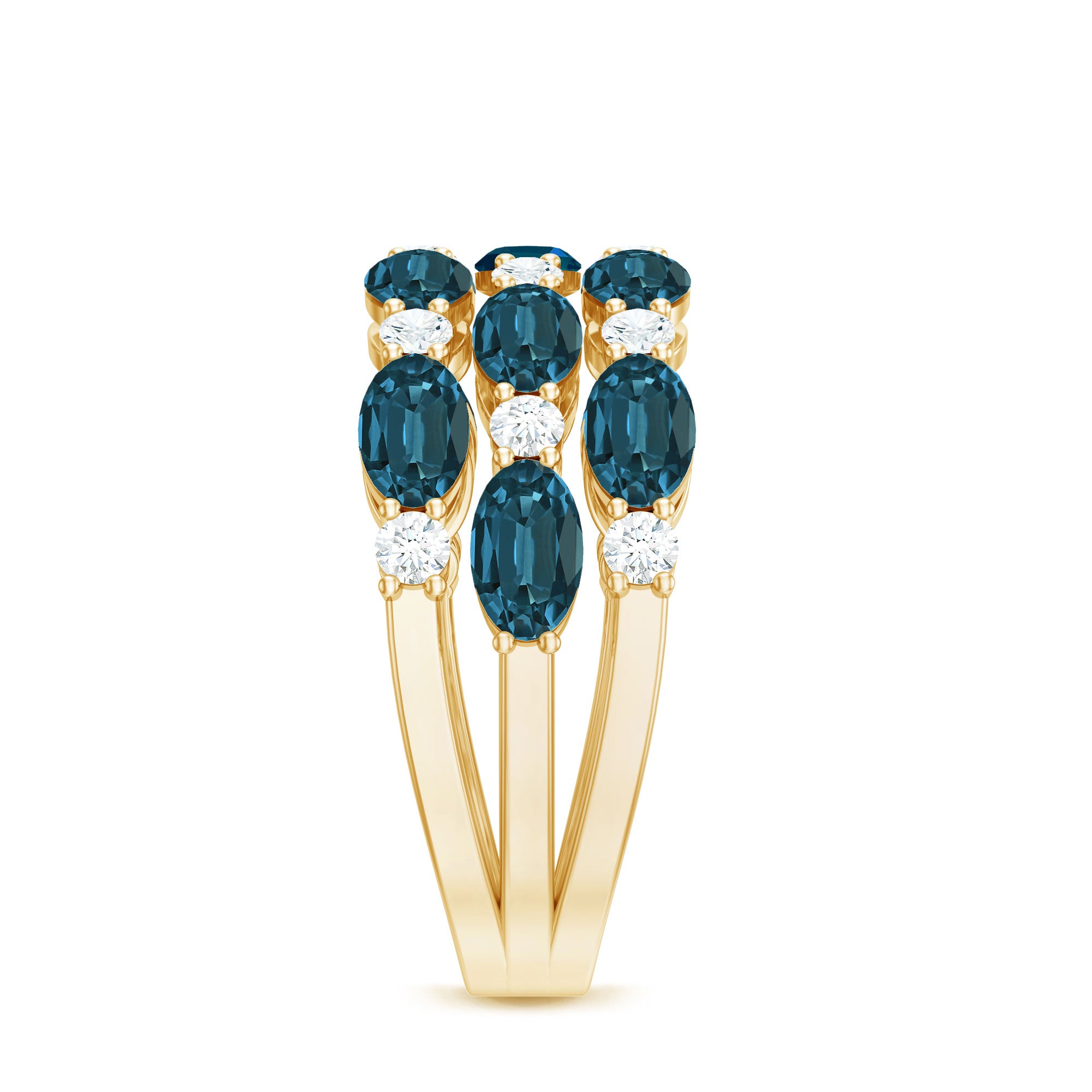 Natural London Blue Topaz and Diamond Statement Ring AAA - Rosec Jewels