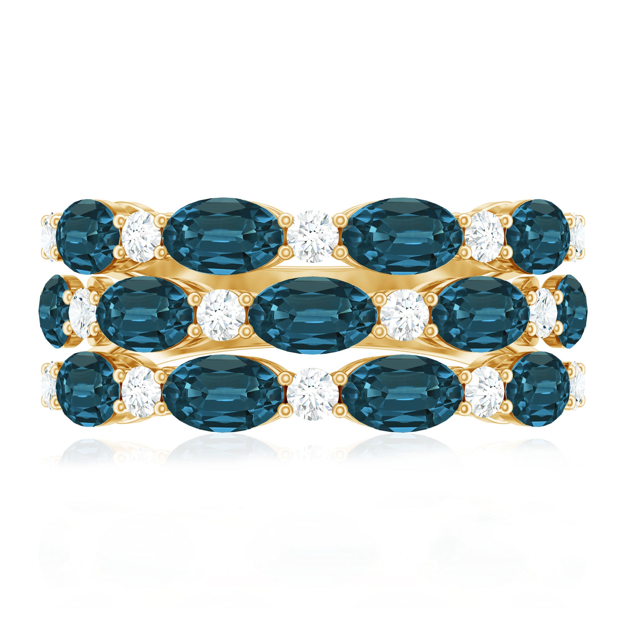 Natural London Blue Topaz and Diamond Statement Ring AAA - Rosec Jewels