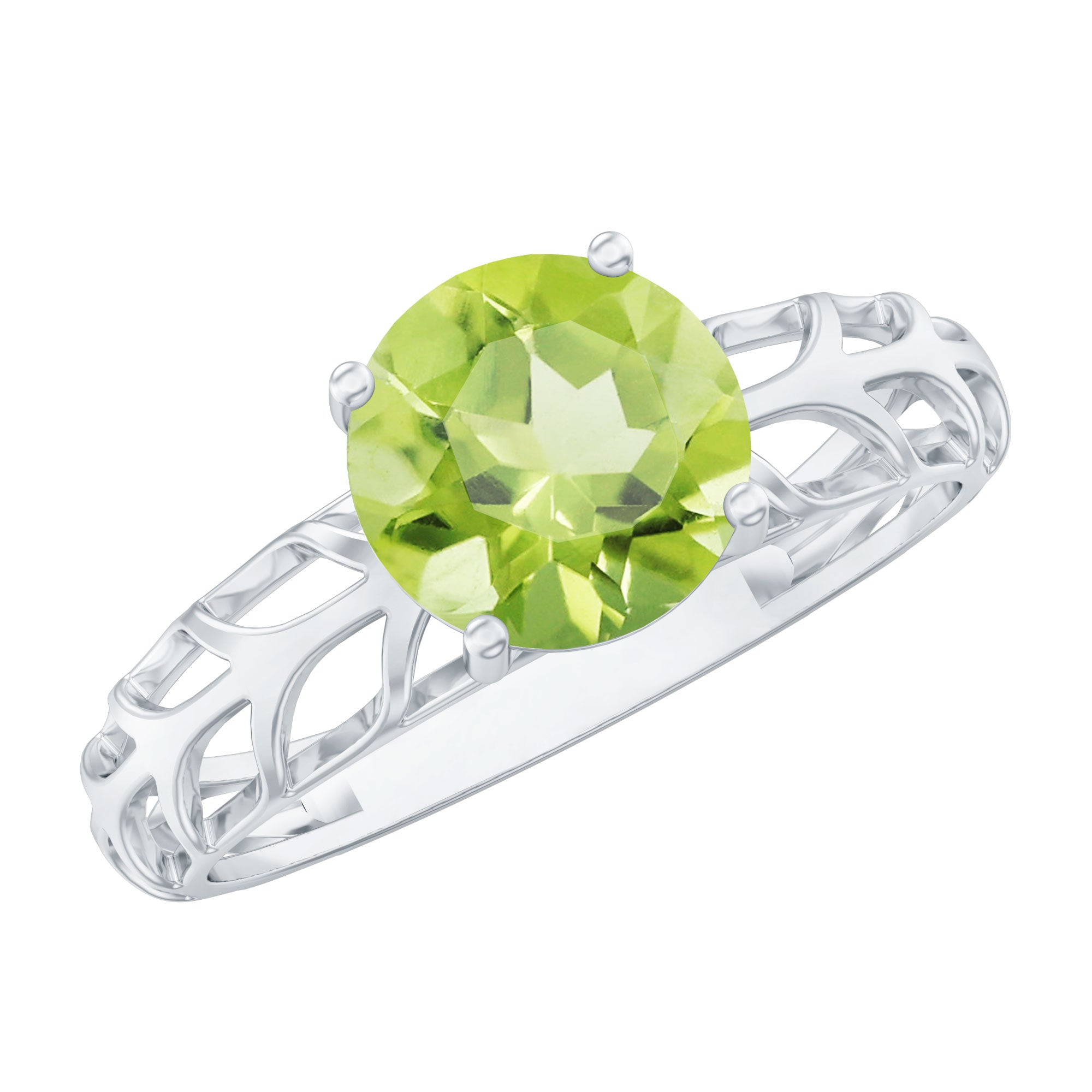 8 MM Round Peridot Solitaire Gold Cut Work Ring in Prong Setting