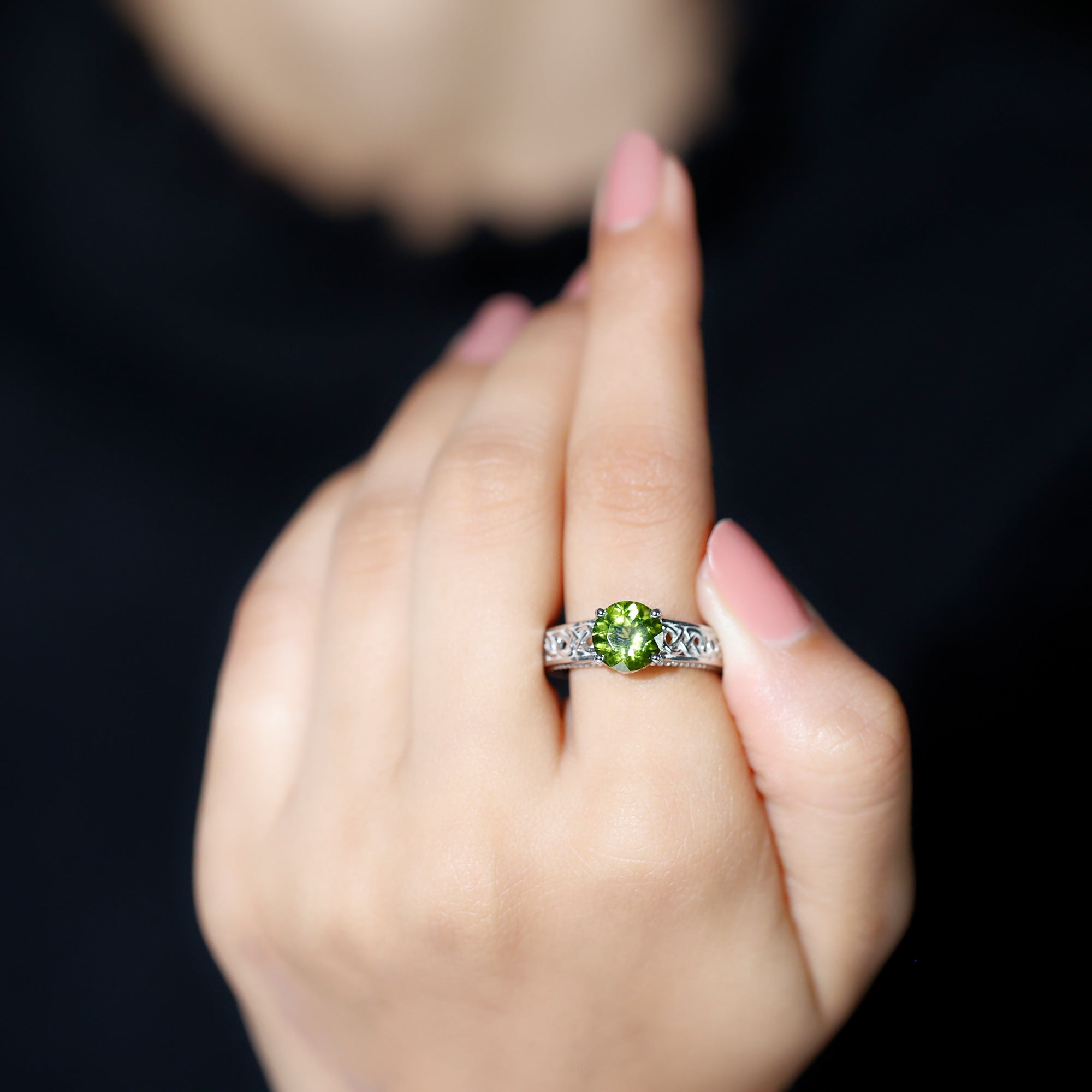 Rosec Jewels-Real 2 Carat Peridot Celtic Knot Engagement Ring with Surprise Diamond