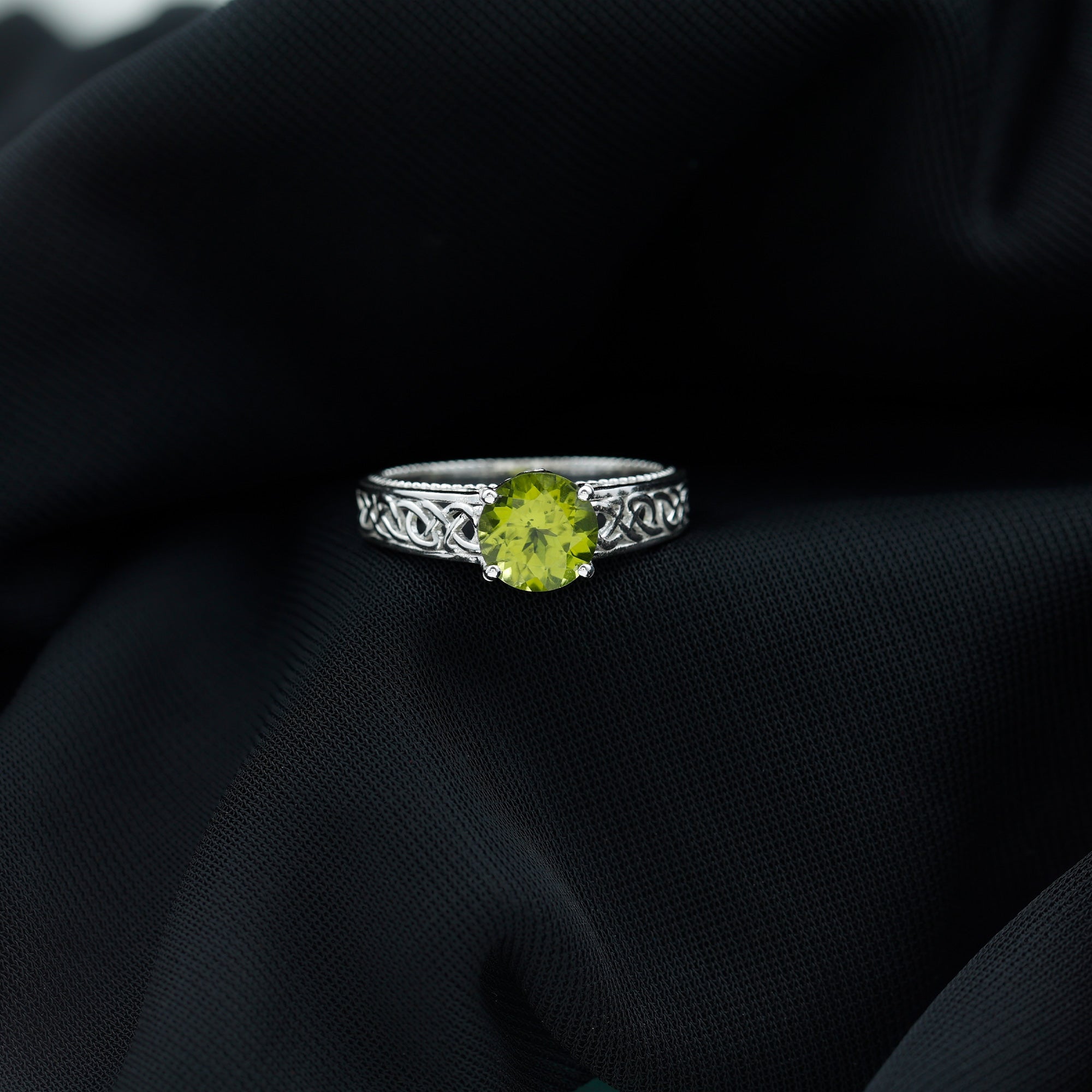 Rosec Jewels-Real 2 Carat Peridot Celtic Knot Engagement Ring with Surprise Diamond