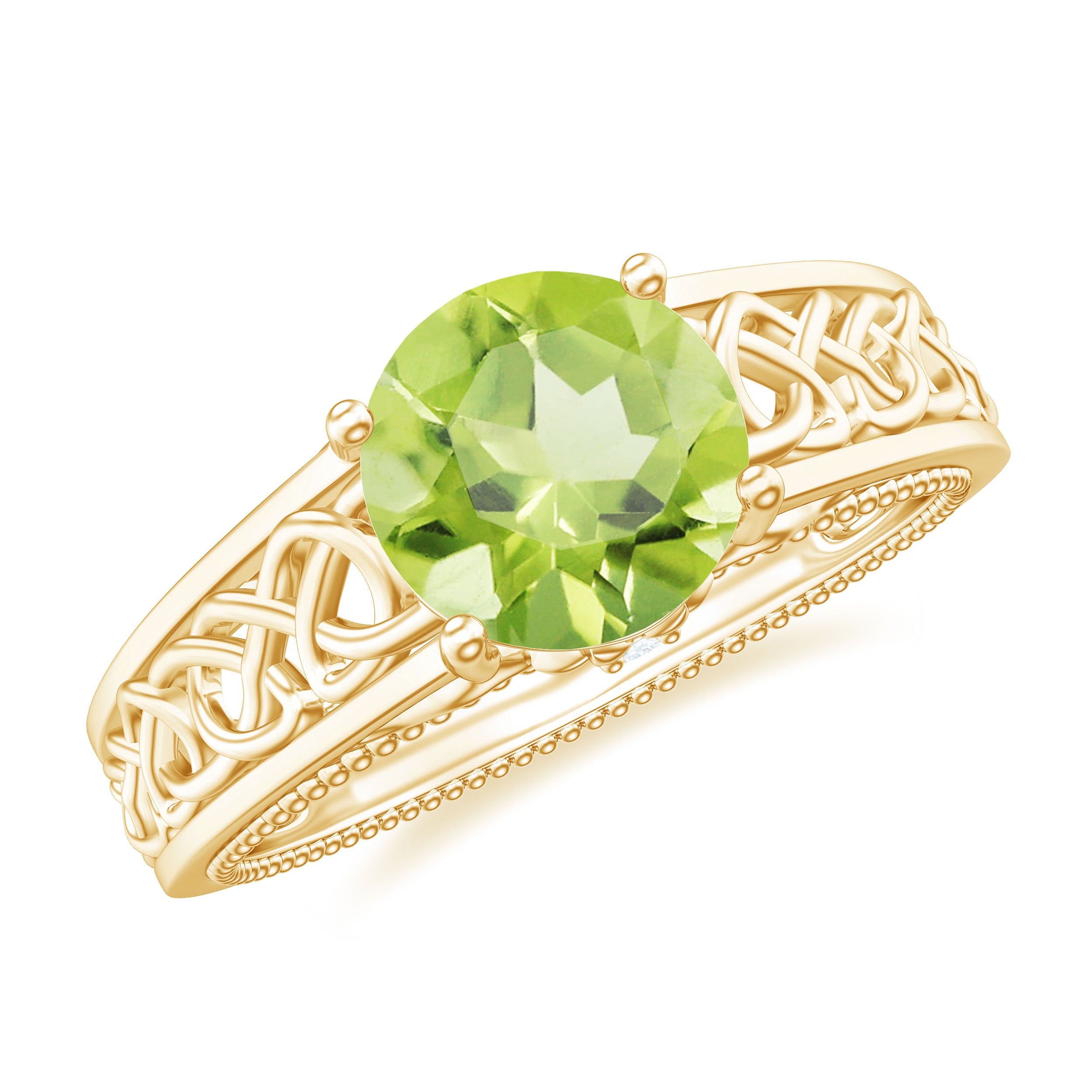 Rosec Jewels-Real 2 Carat Peridot Celtic Knot Engagement Ring with Surprise Diamond