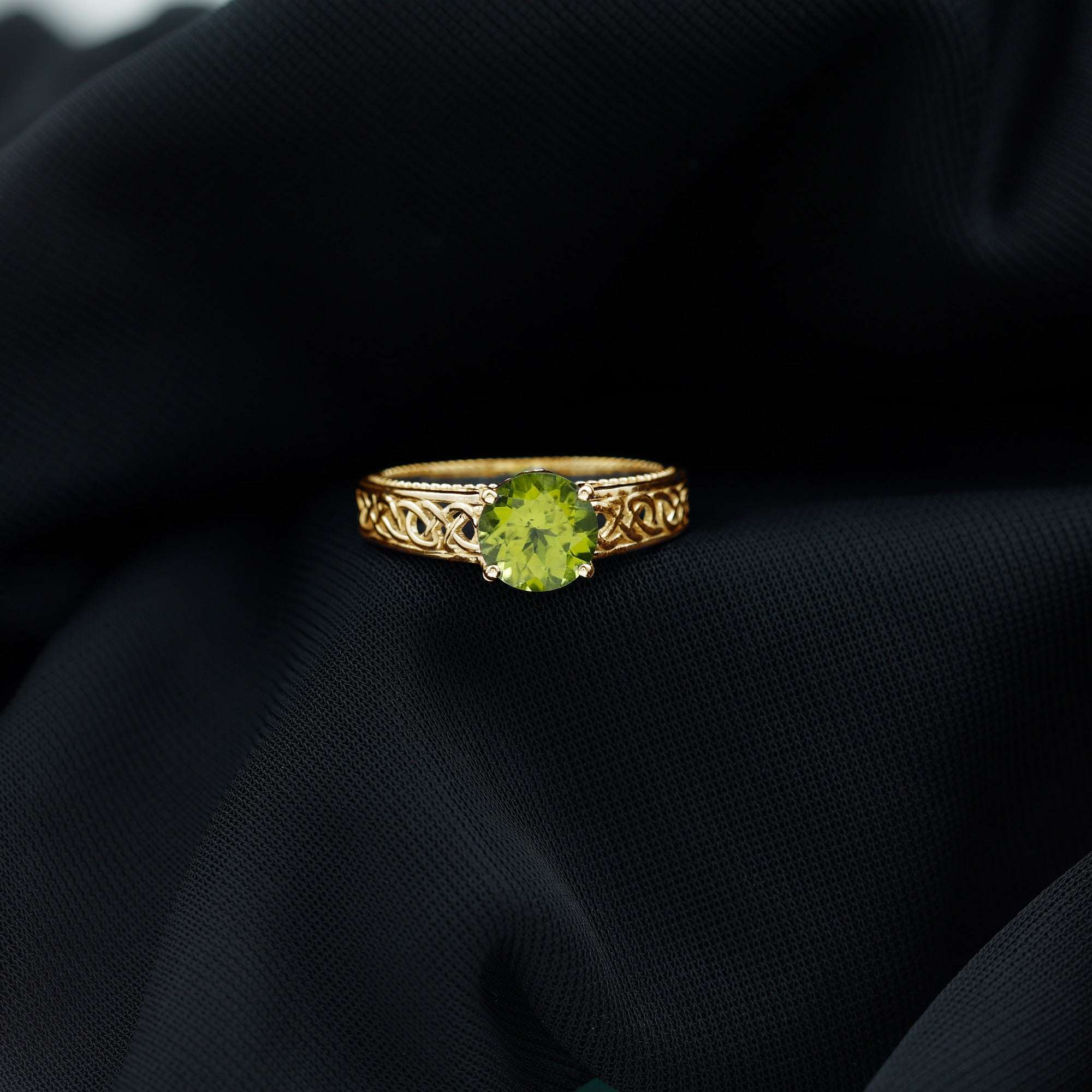 Rosec Jewels-Real 2 Carat Peridot Celtic Knot Engagement Ring with Surprise Diamond