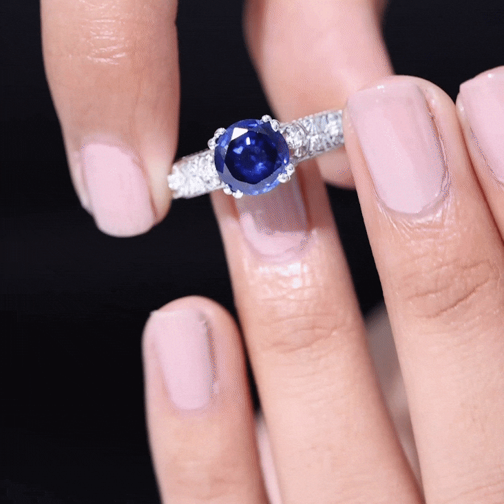 Nature Inspired 2.7 Carat Lab Grown Blue Sapphire Engagement Ring with Diamond AAAA - Rosec Jewels