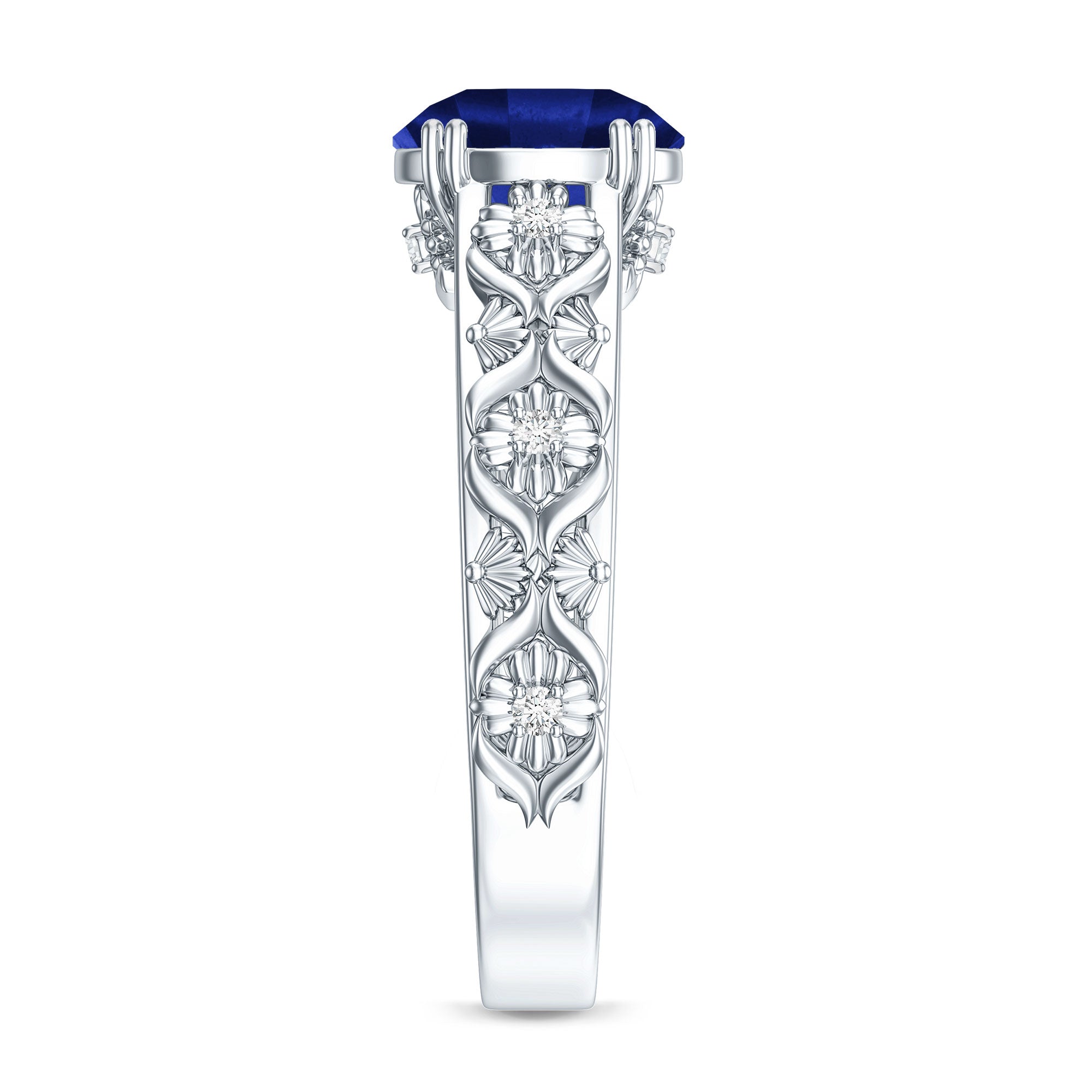 Nature Inspired 2.7 Carat Lab Grown Blue Sapphire Engagement Ring with Diamond AAAA - Rosec Jewels