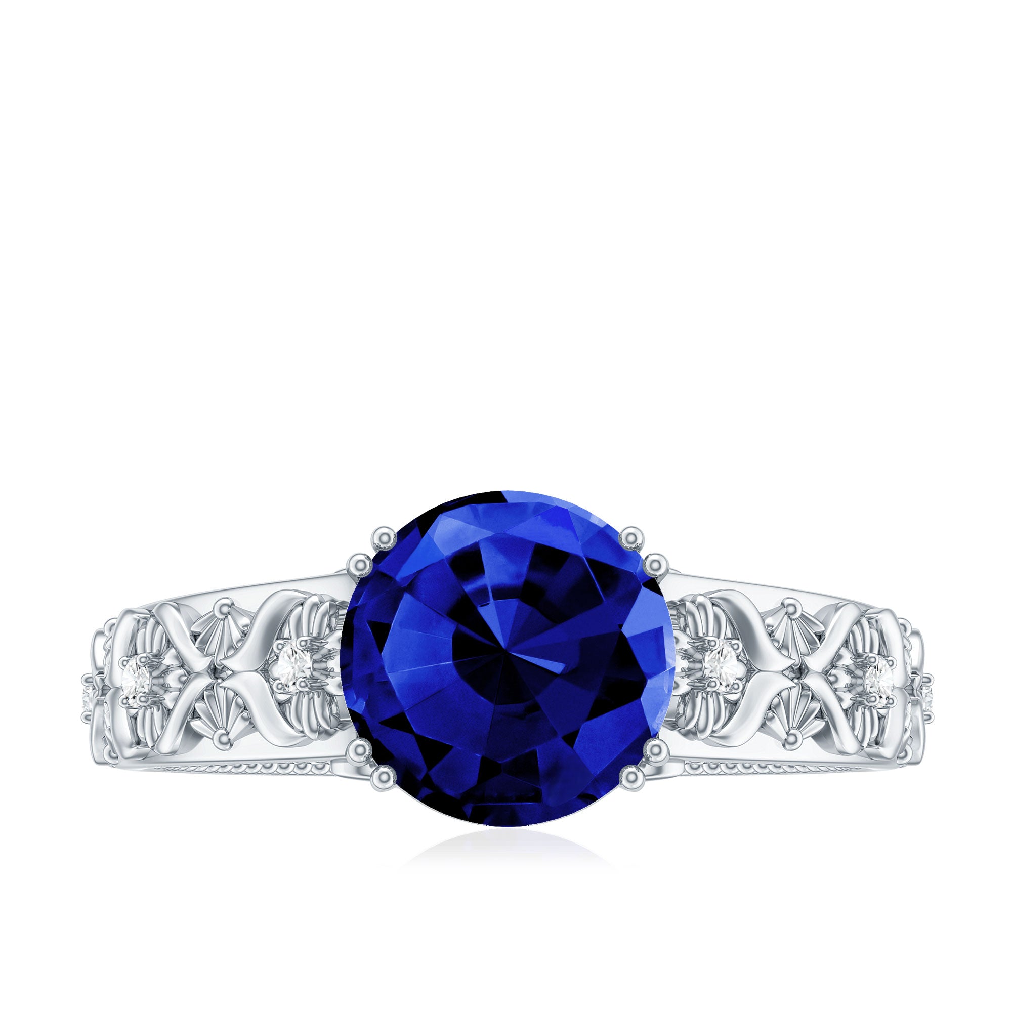 Nature Inspired 2.7 Carat Lab Grown Blue Sapphire Engagement Ring with Diamond AAAA - Rosec Jewels