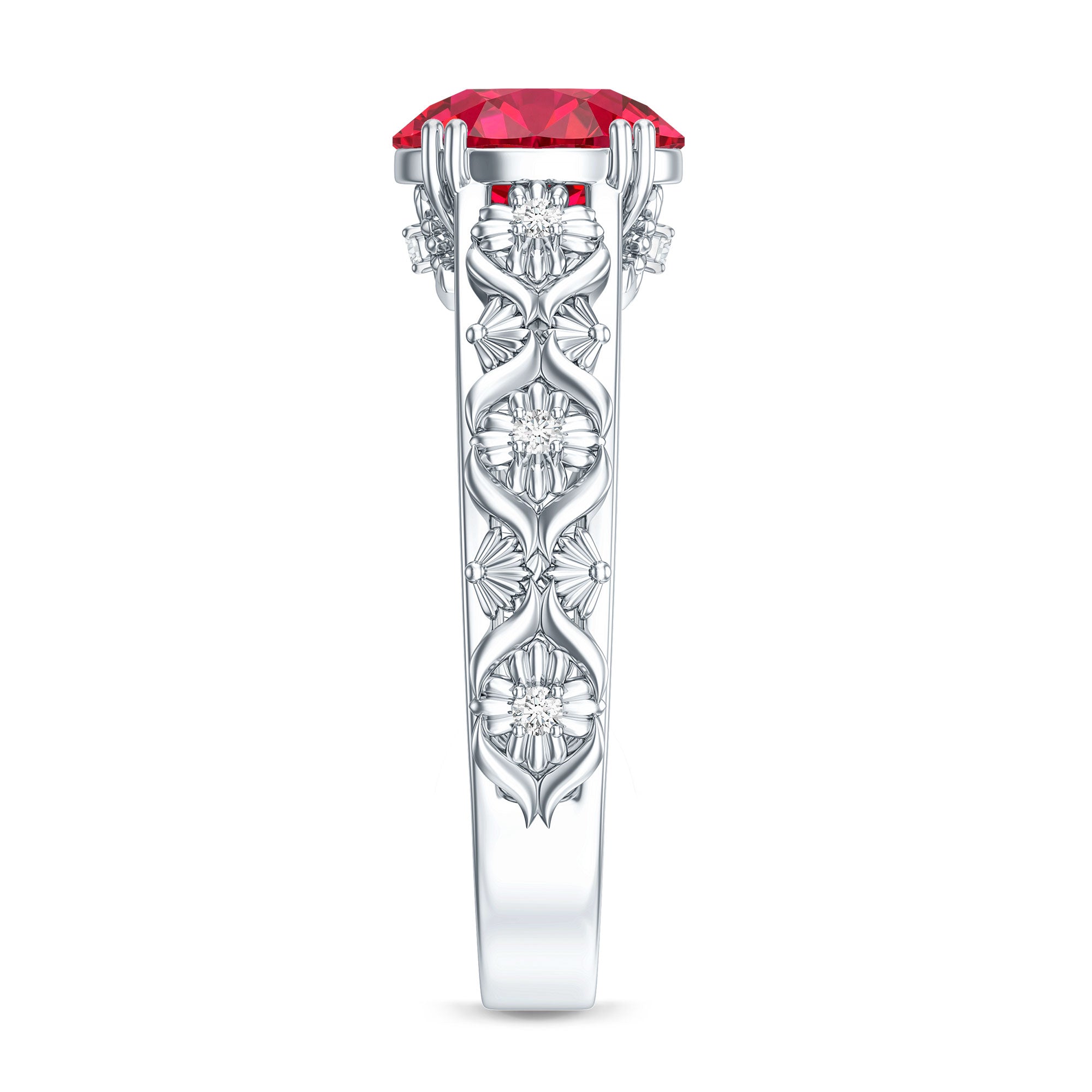 Vintage Inspired Lab Created Ruby Solitaire Engagement Ring AAAA - Rosec Jewels