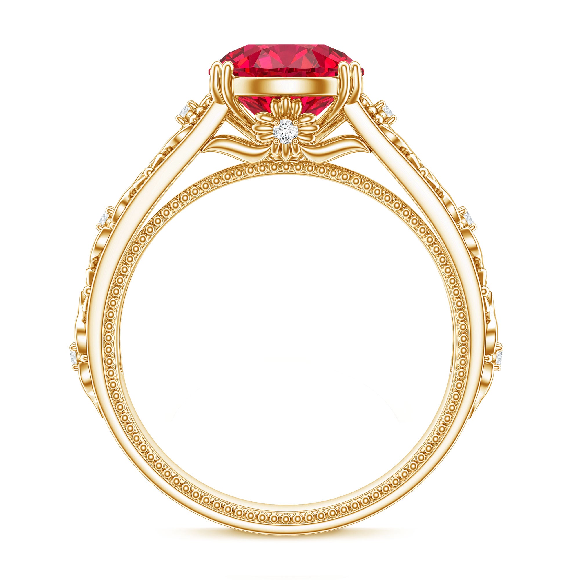 Vintage Inspired Lab Created Ruby Solitaire Engagement Ring AAAA - Rosec Jewels