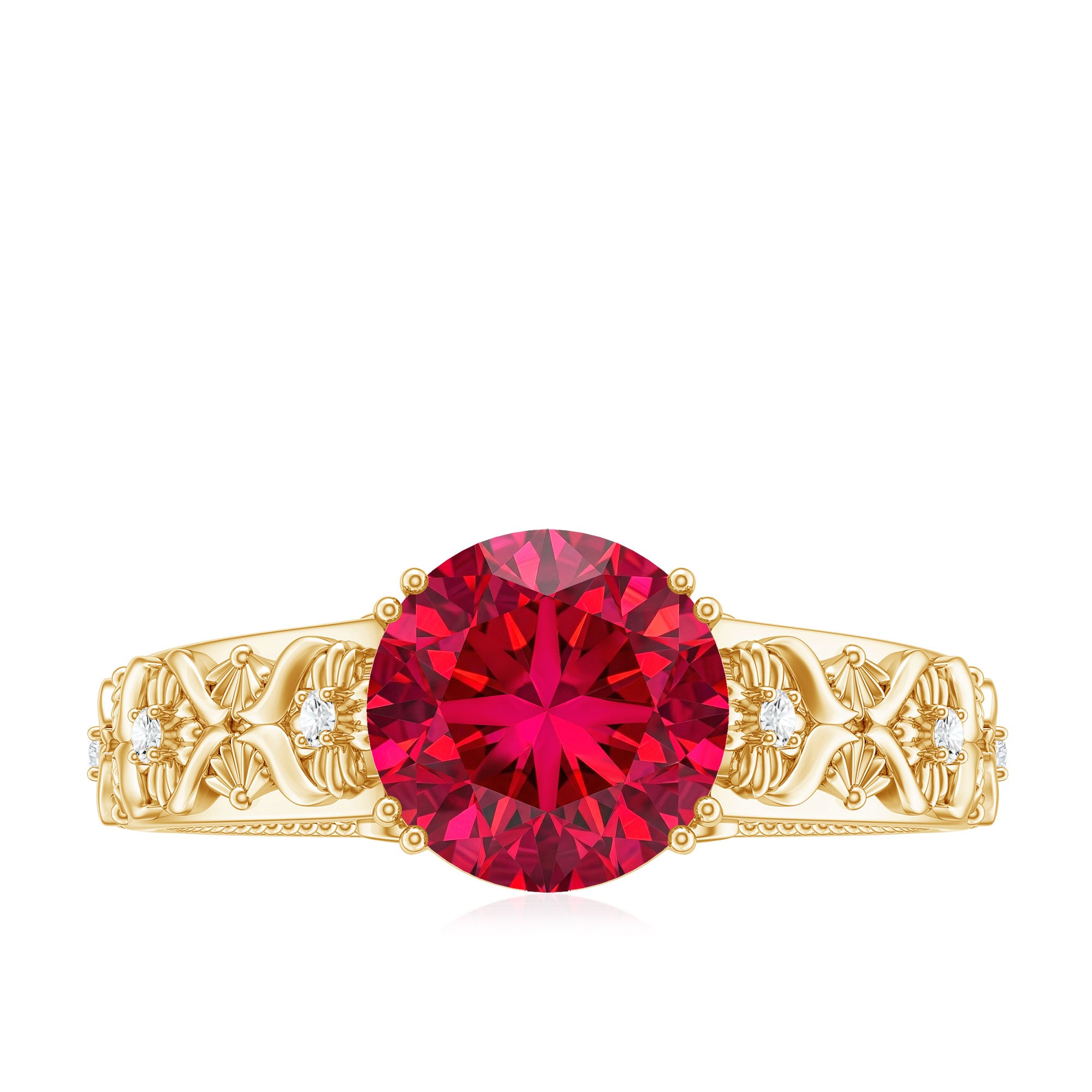 Vintage Inspired Lab Created Ruby Solitaire Engagement Ring AAAA - Rosec Jewels