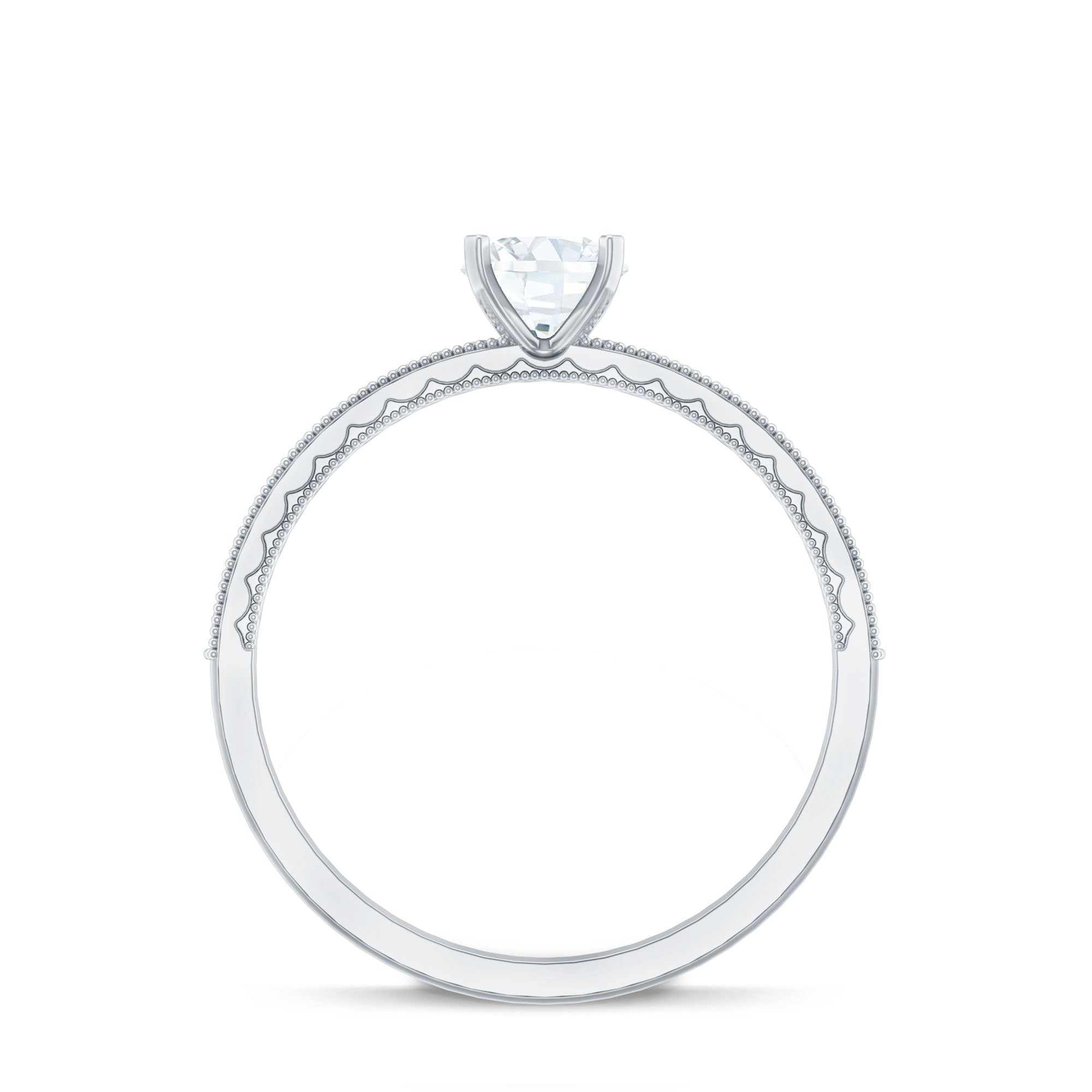 5 MM Moissanite Solitaire Engagement Ring with Milgrain D-VS1 - Rosec Jewels