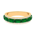 Octagon Cut Created Emerald and Diamond Half Eternity Band Lab Created Emerald - ( AAAA ) - Quality - Rosec Jewels