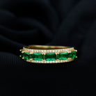 Octagon Cut Created Emerald and Diamond Half Eternity Band Lab Created Emerald - ( AAAA ) - Quality - Rosec Jewels