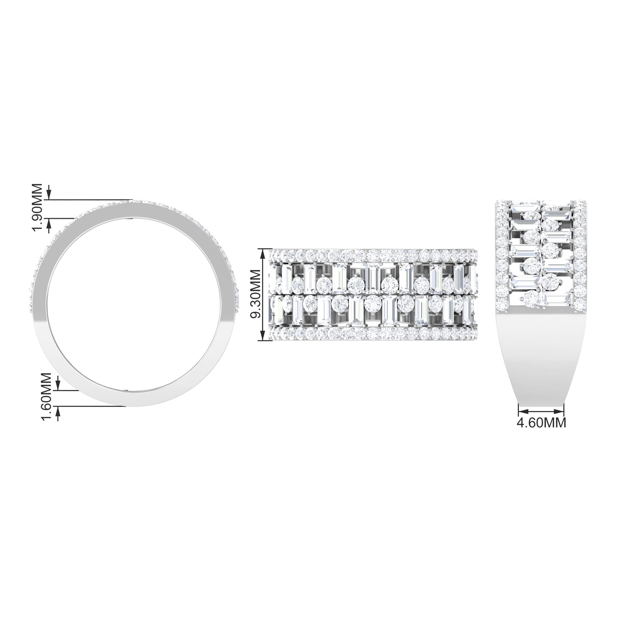 Rosec Jewels-Designer Round and Baguette Cut Zircon Wedding Band