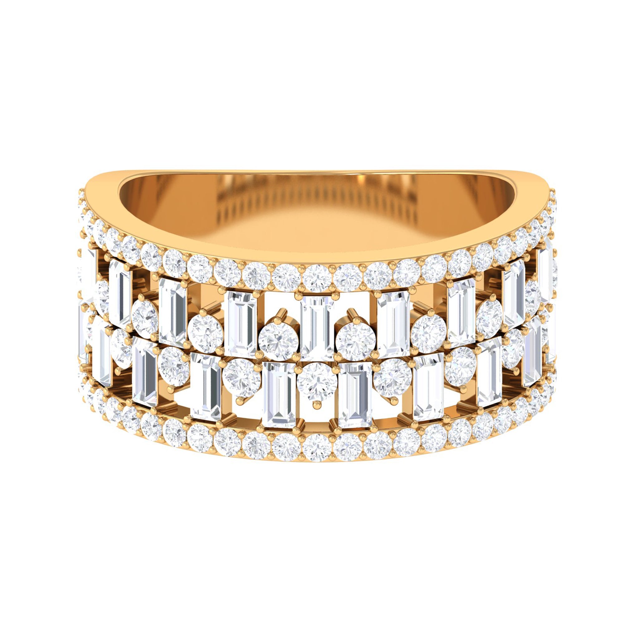 Rosec Jewels-Designer Round and Baguette Cut Zircon Wedding Band