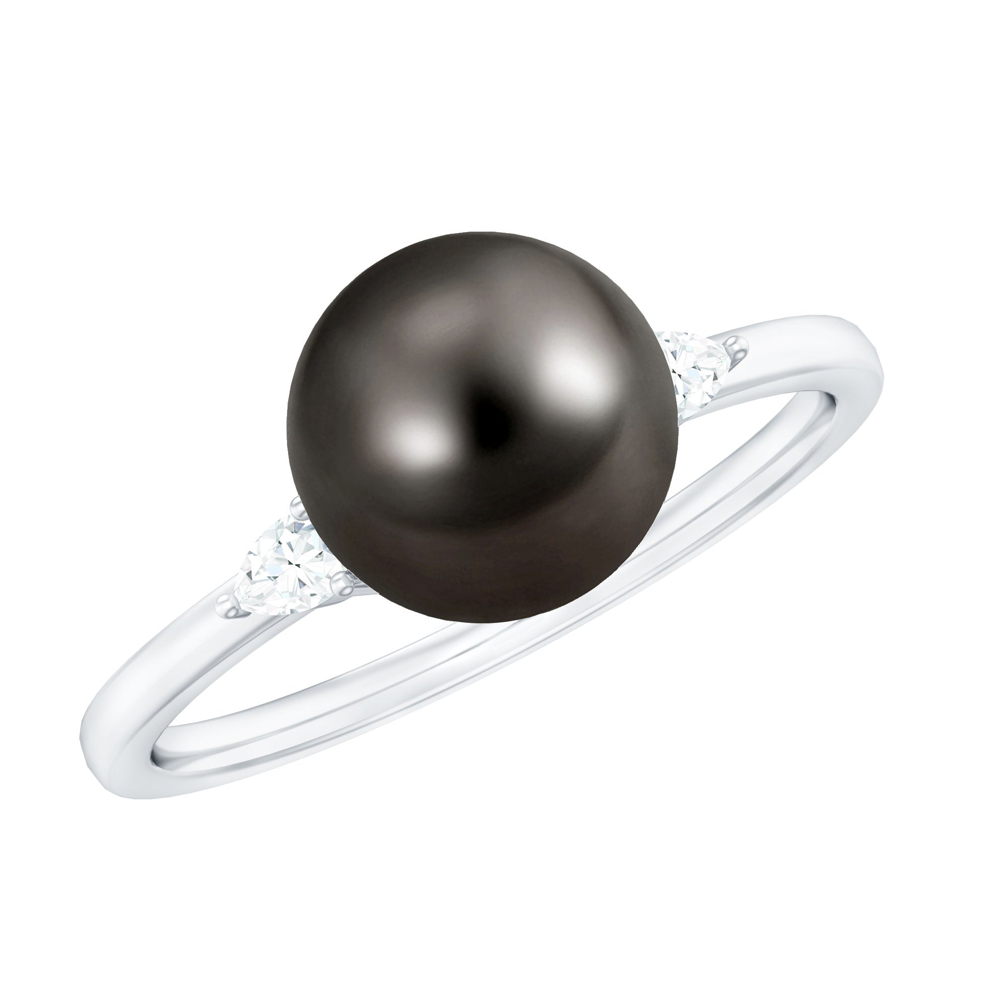 Round Tahitian Pearl Solitaire Engagement Ring with Moissanite