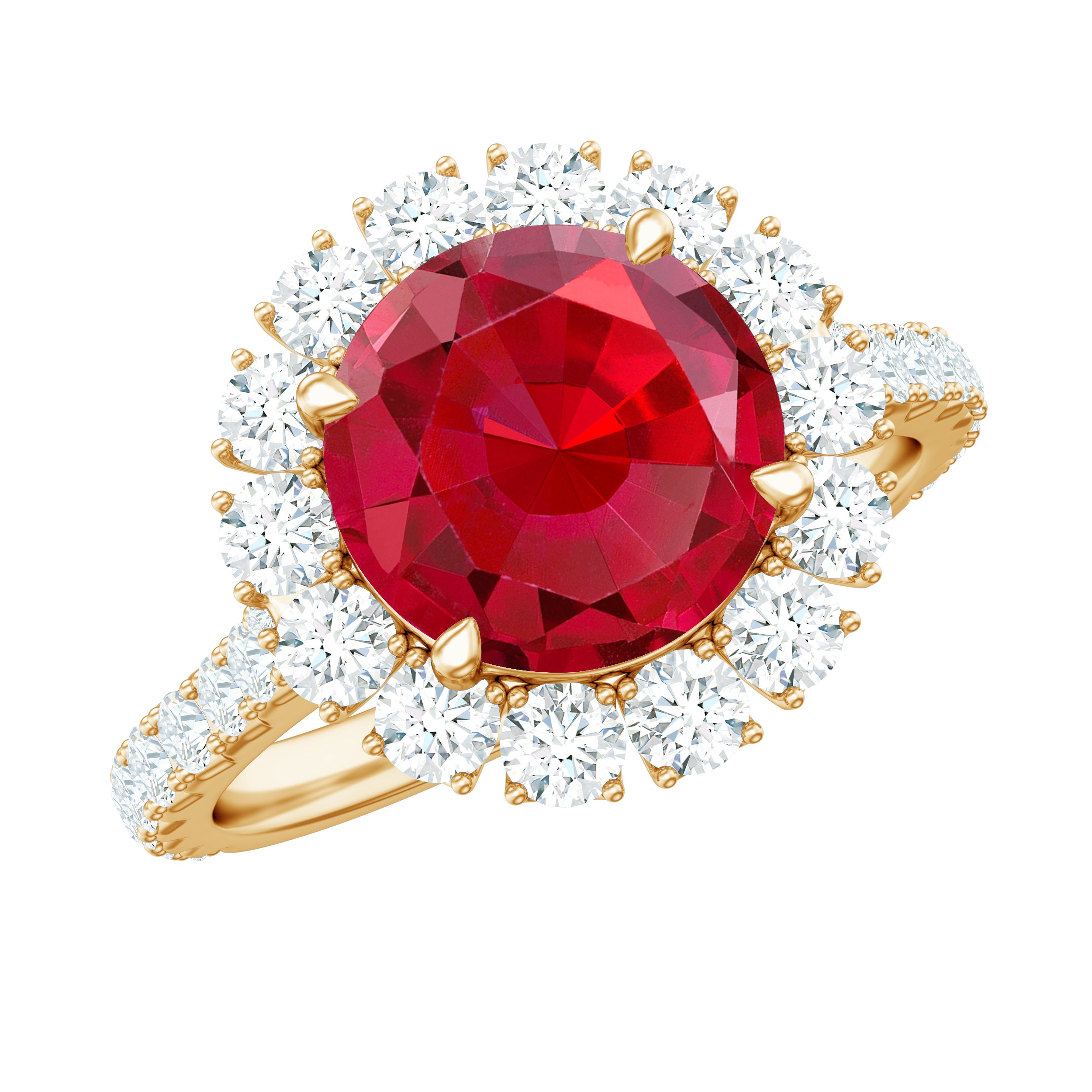 Rosec Jewels-Round Lab Created Ruby and Moissanite Halo Engagement Ring