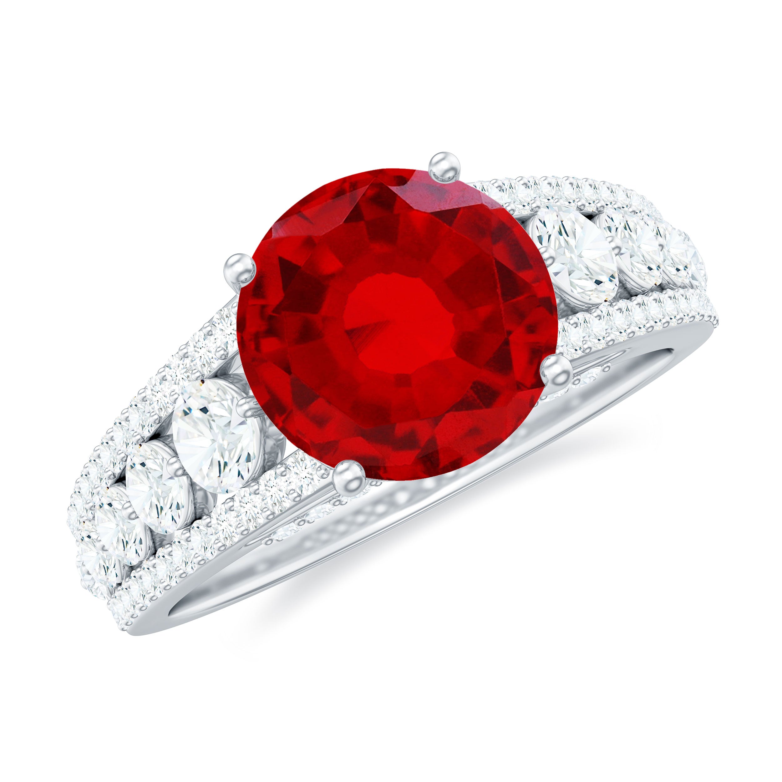 Created Ruby Statement Engagement Ring with Moissanite Side Stones