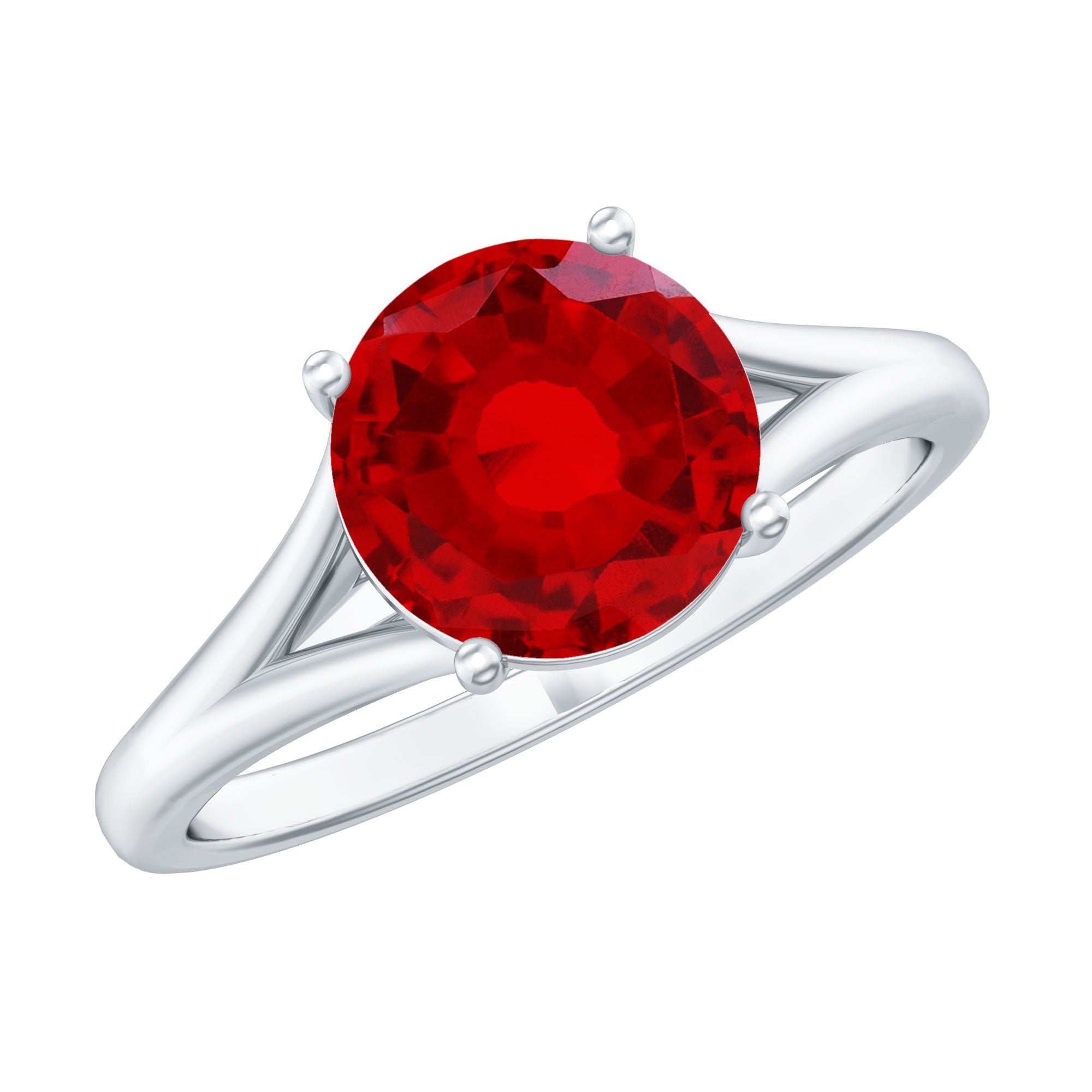 Split Shank Round Created Ruby Solitaire Ring with Surprise Diamond